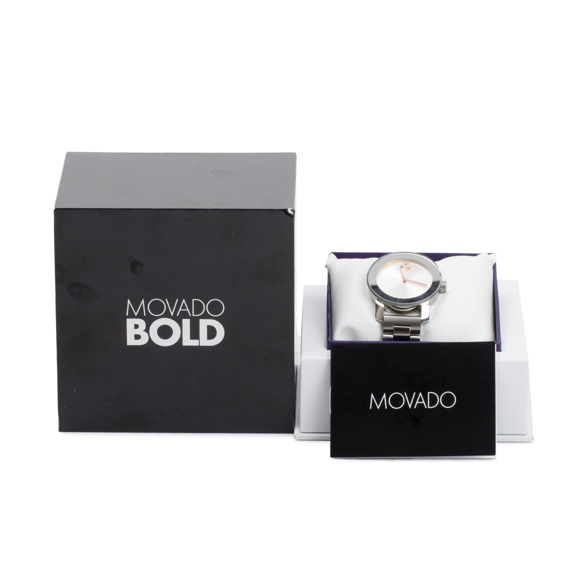 Movado Stainless Steel Bold 36 MM Quartz Watch w/ Box & Papers