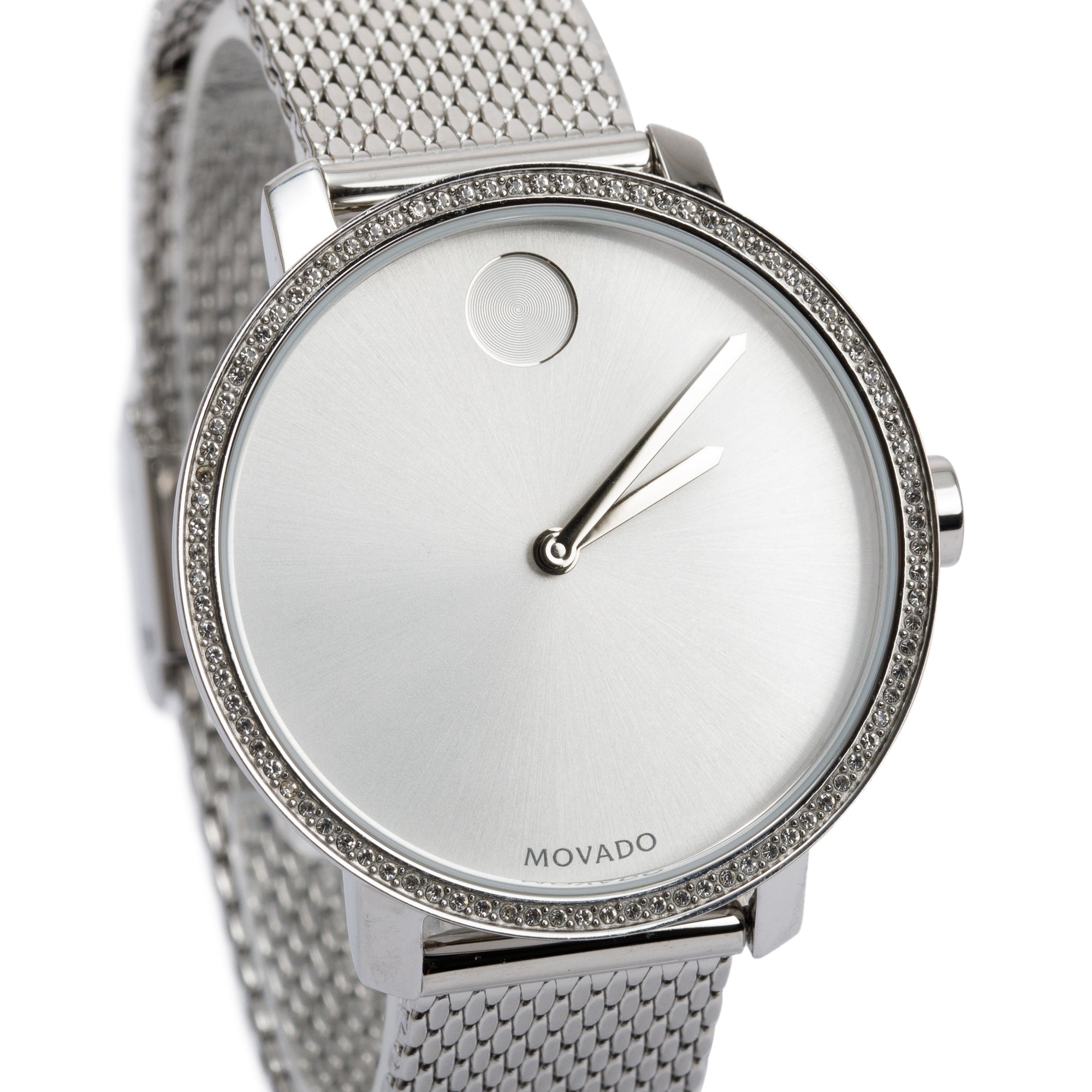 Movado Stainless Steel Diamond Bezel Bold 34 MM Watch w/ Box