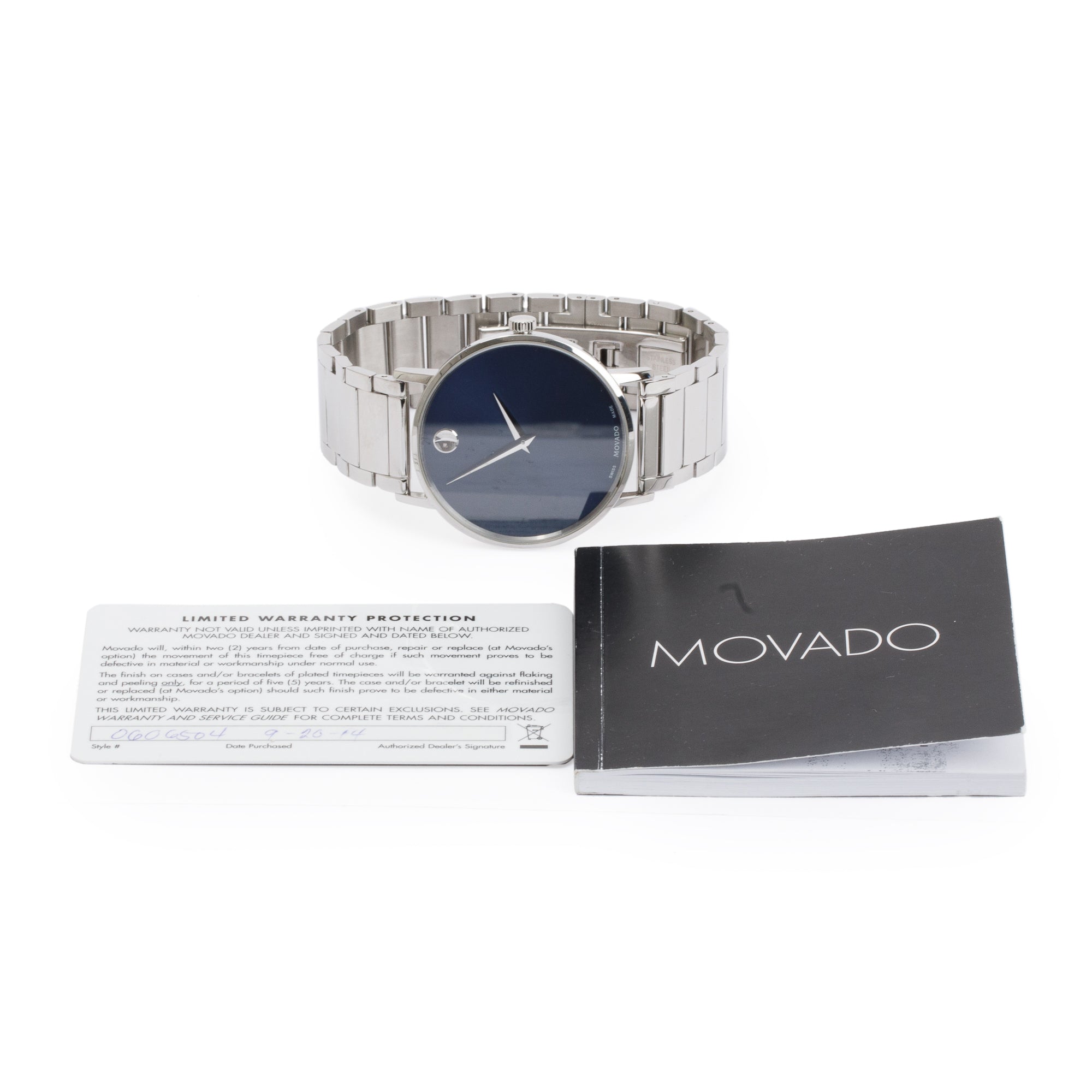 Movado Stainless Steel Museum 40 MM Quartz Watch w/ Card