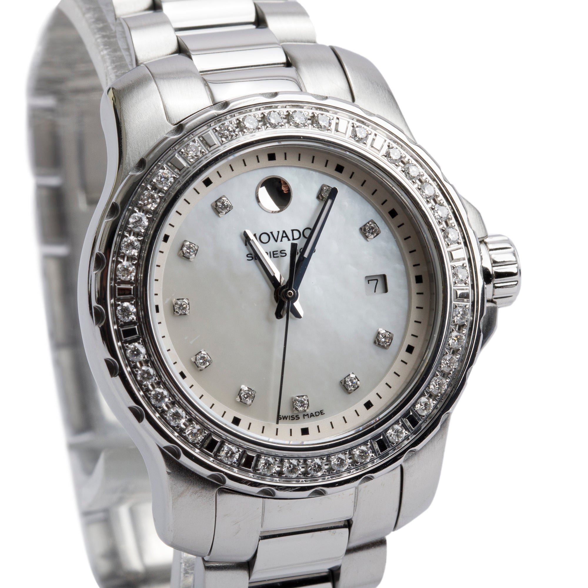 Movado Stainless Steel Series 800 Diamond Bezel & Dial 30 MM Quartz Watch