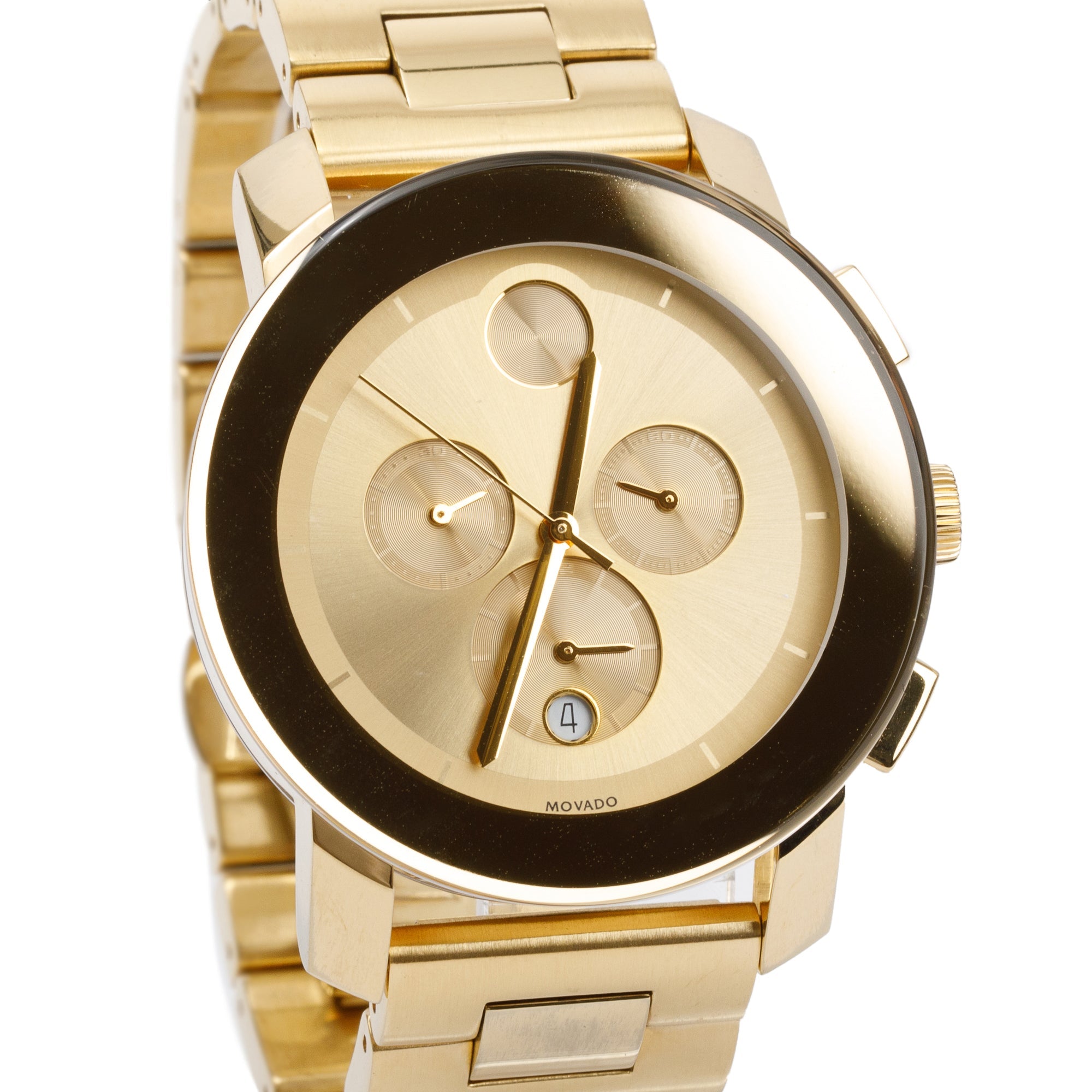 Movado Yellow Gold Plated Stainless Steel Bold Evolution 44 MM Watch w/ Box