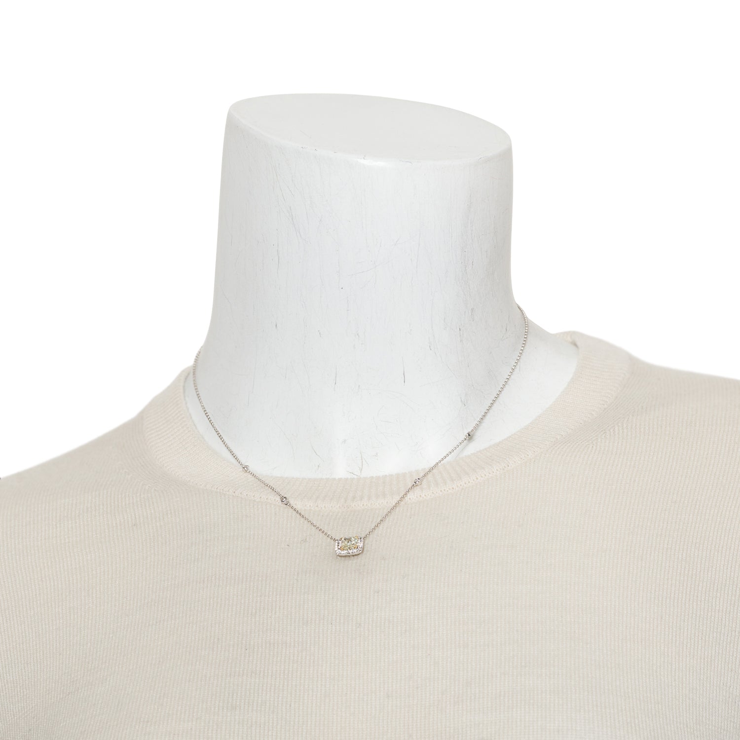 18k White & Yellow Gold 1.02 ct. Cushion Cut Yellow Diamond Pendant Necklace