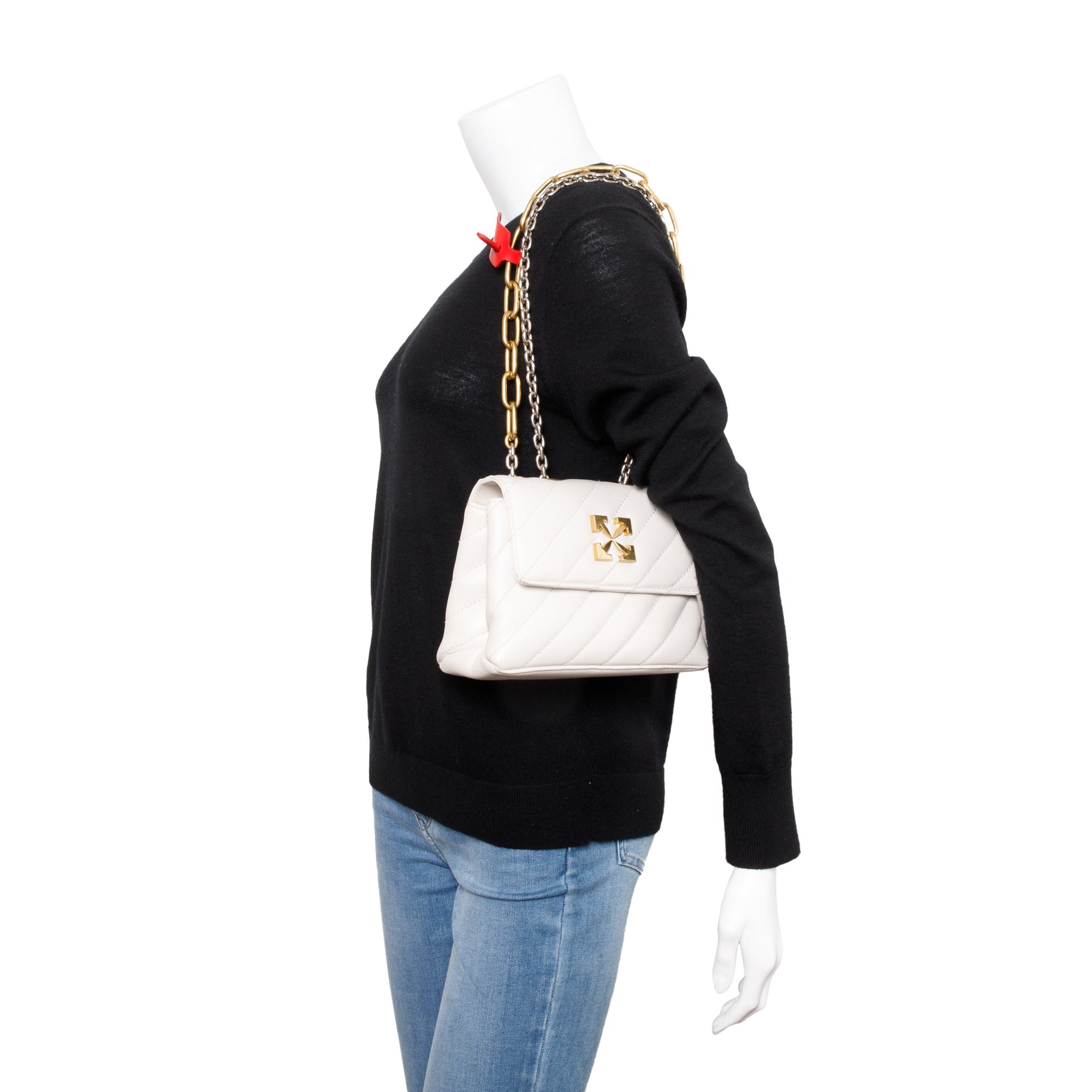 Off-White White Quilted Leather Small Jackhammer 19 Shoulder Bag w/ Box