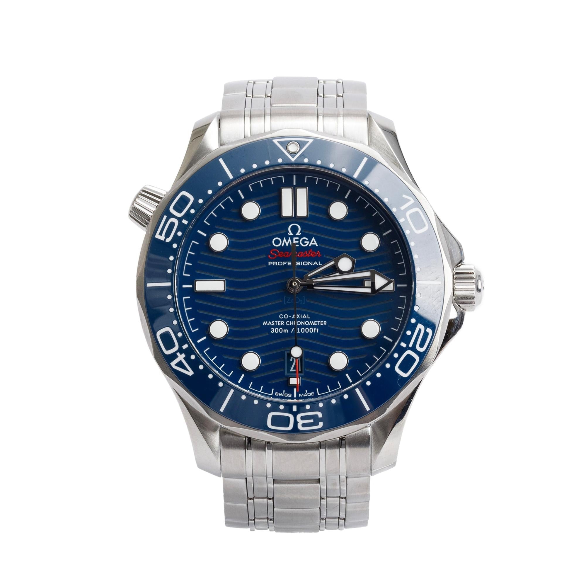 Omega 2021 Stainless Steel Seamaster Diver 300M Co-Axial Master Chronometer 42 MM Automatic Watch w/ Box, Papers & Extra Strap