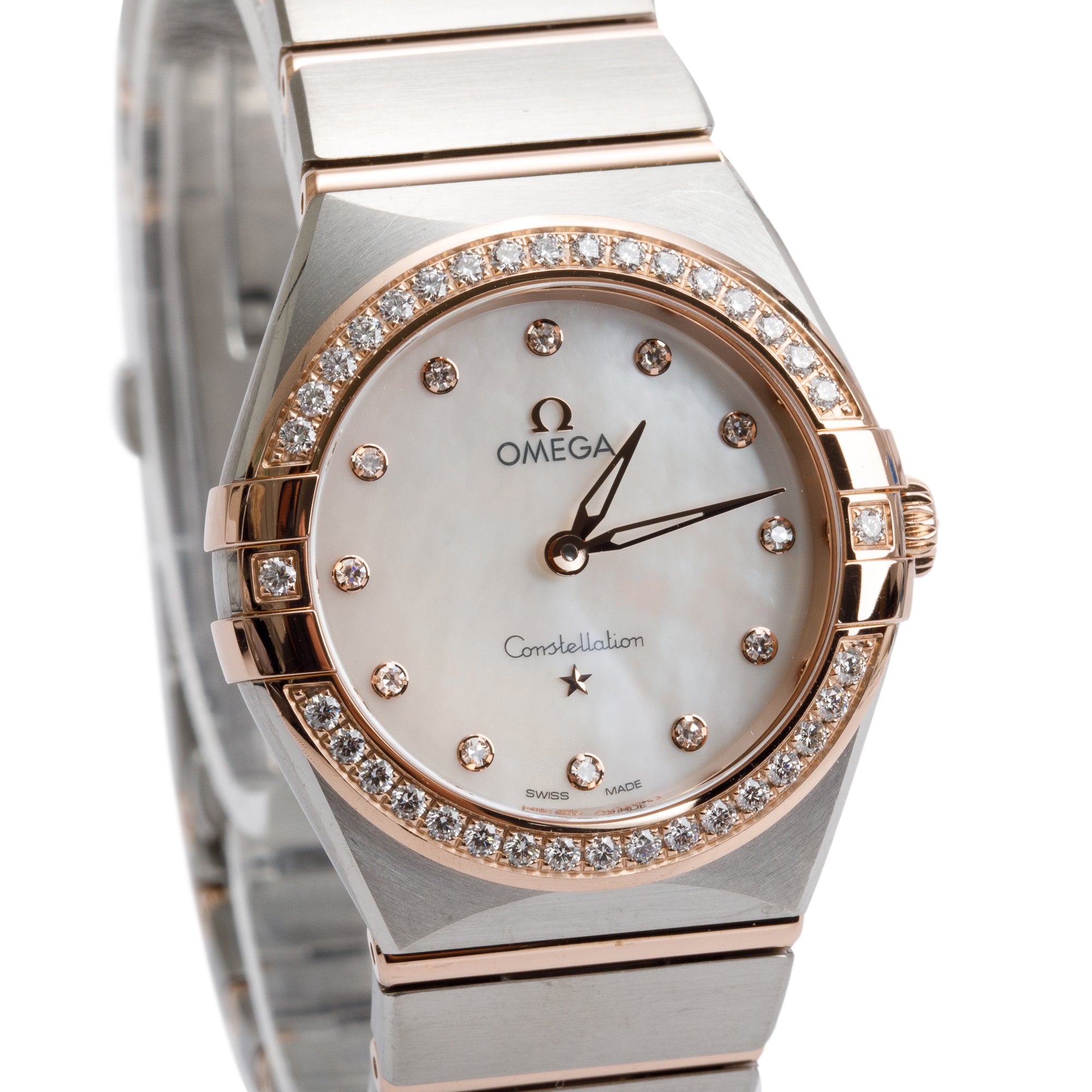 Omega 2023 Stainless Steel & 18k Rose Gold Diamond Bezel & Mother of Pearl Diamond Dial Constellation 28 MM Watch w/ Box, Papers & Receipt