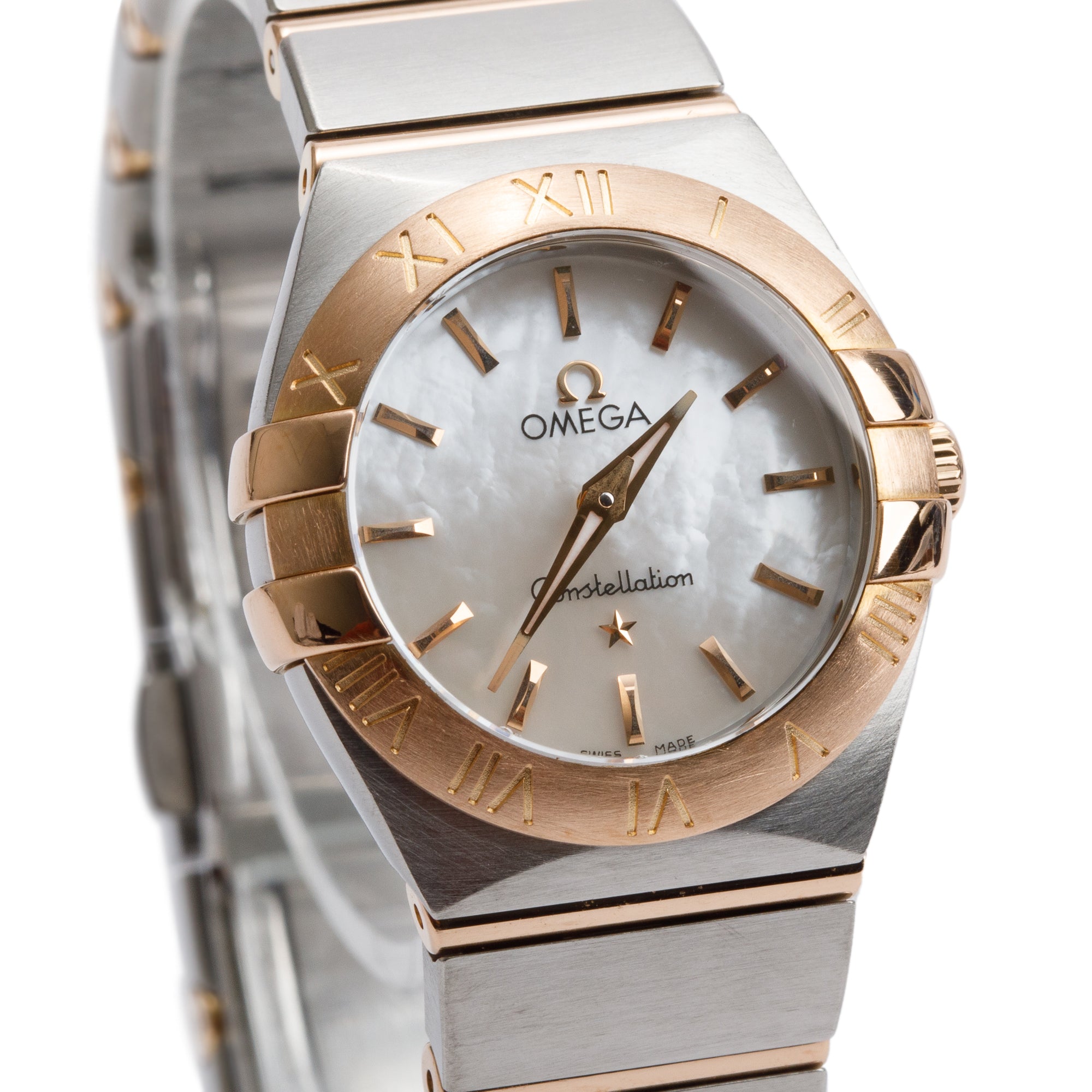 Omega Stainless Steel & 18k Rose Gold Mother of Pearl Dial Constellation 24 MM Watch w/ Papers
