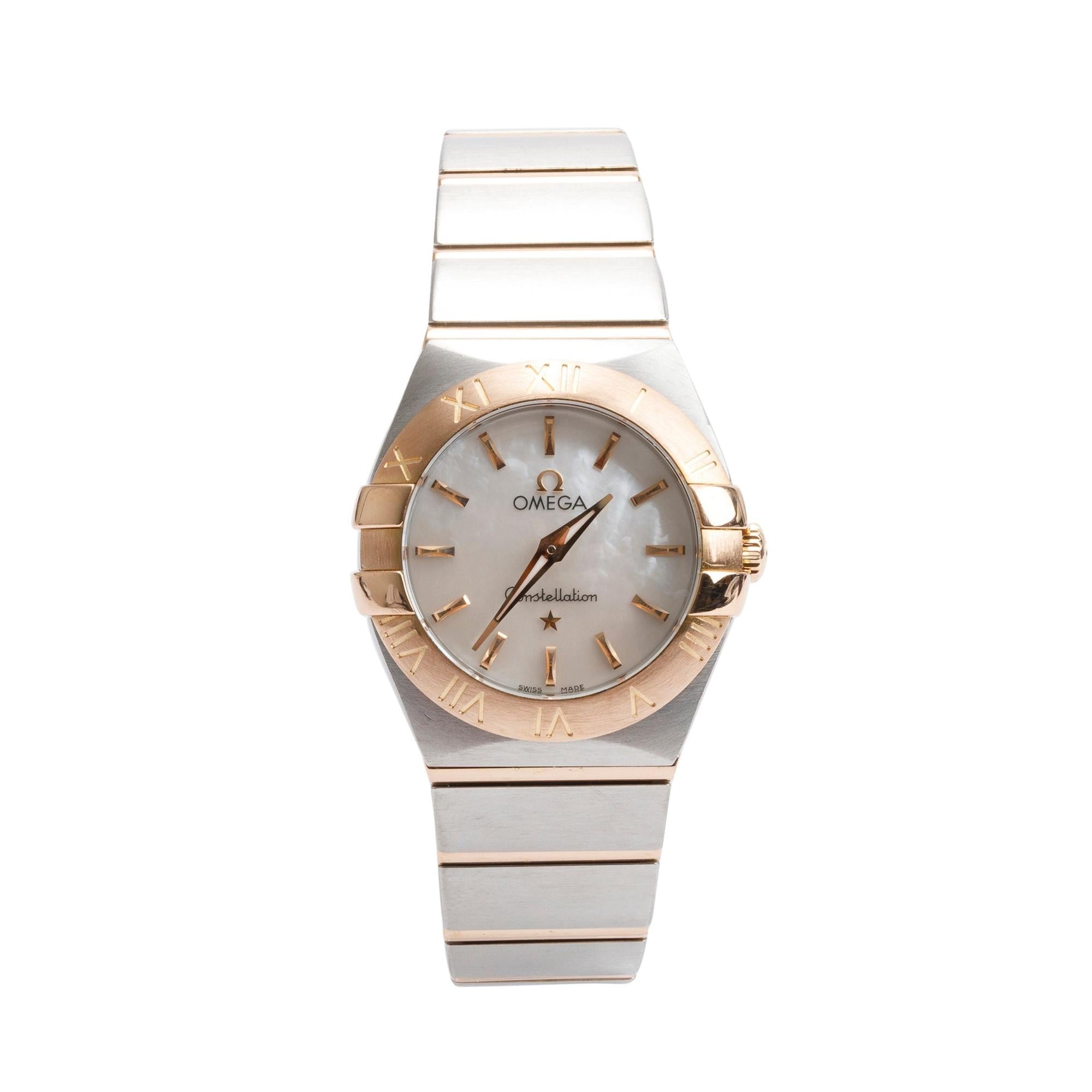 Omega Stainless Steel & 18k Rose Gold Mother of Pearl Dial Constellation 24 MM Watch w/ Papers