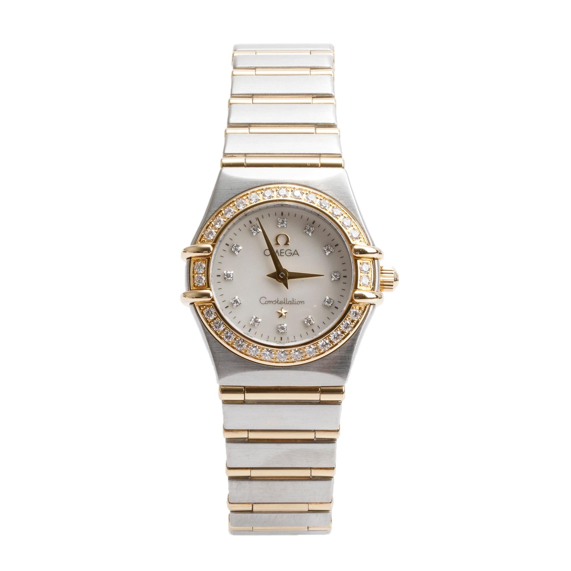 Omega Stainless Steel & 18k Yellow Gold Constellation 22.5 MM Diamond Bezel & Dial Watch w/ Box & Papers