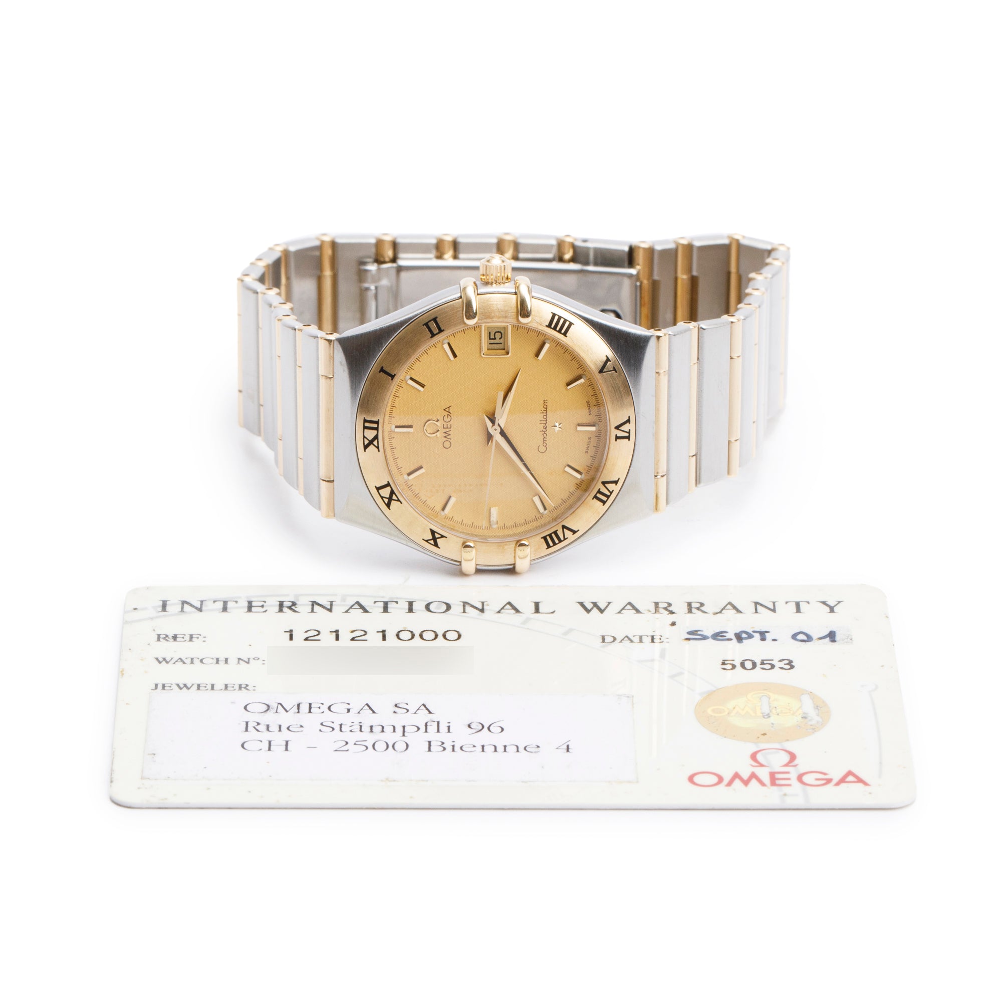 Omega Stainless Steel & 18k Yellow Gold Constellation 33.5 MM Quartz Watch w/ Papers