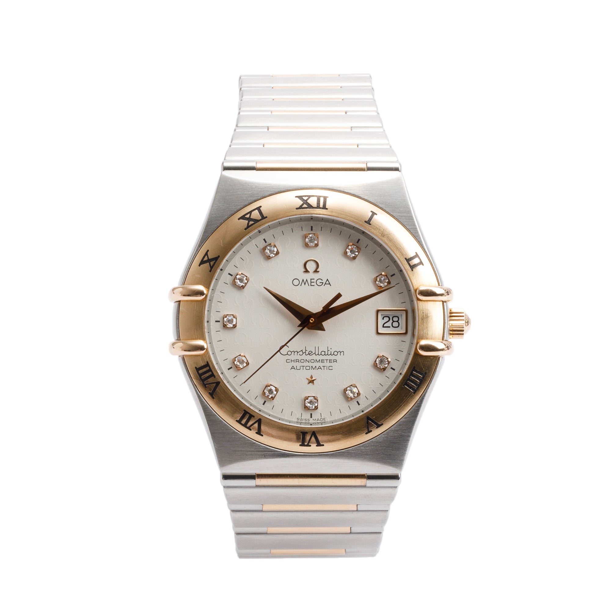 Omega Stainless Steel & 18k Yellow Gold Constellation 35.5 MM Diamond Dial Automatic Watch w/ Box & Papers