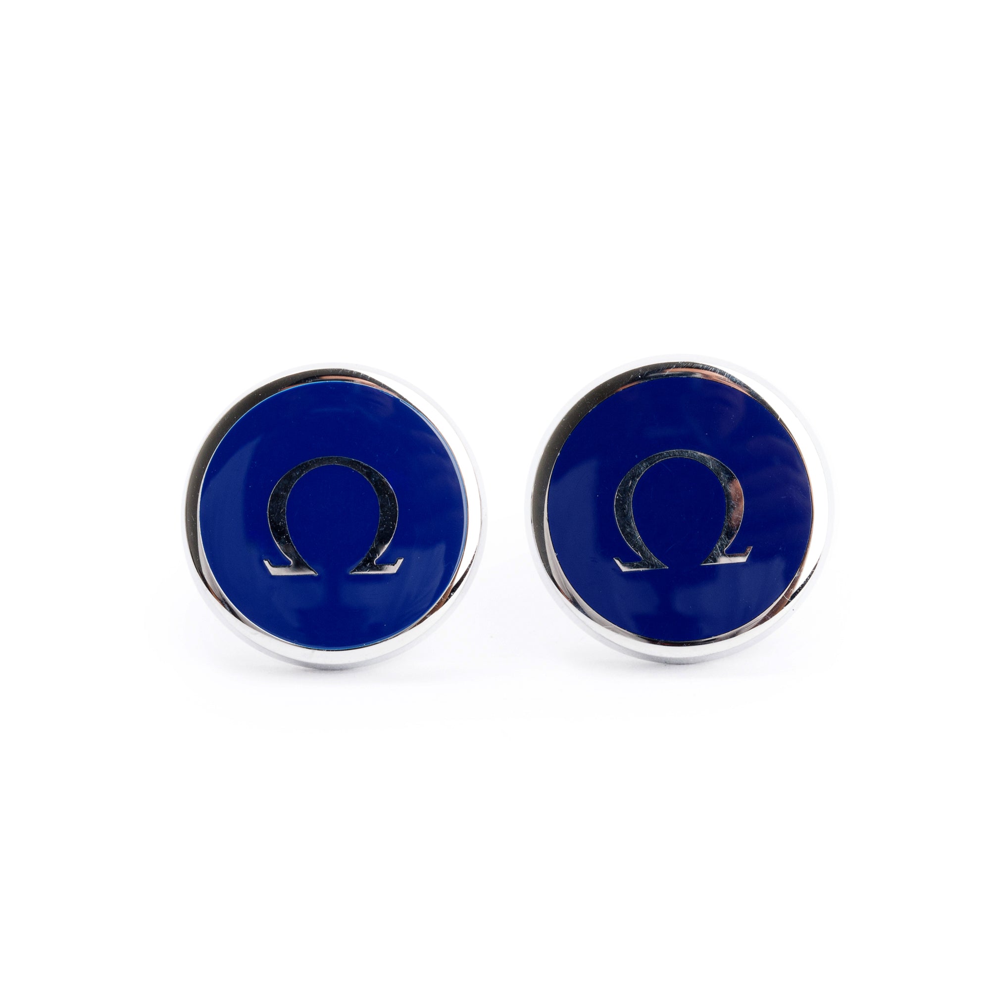Omega Stainless Steel & Prussian Blue Resin Cufflinks w/ Box & Certificate