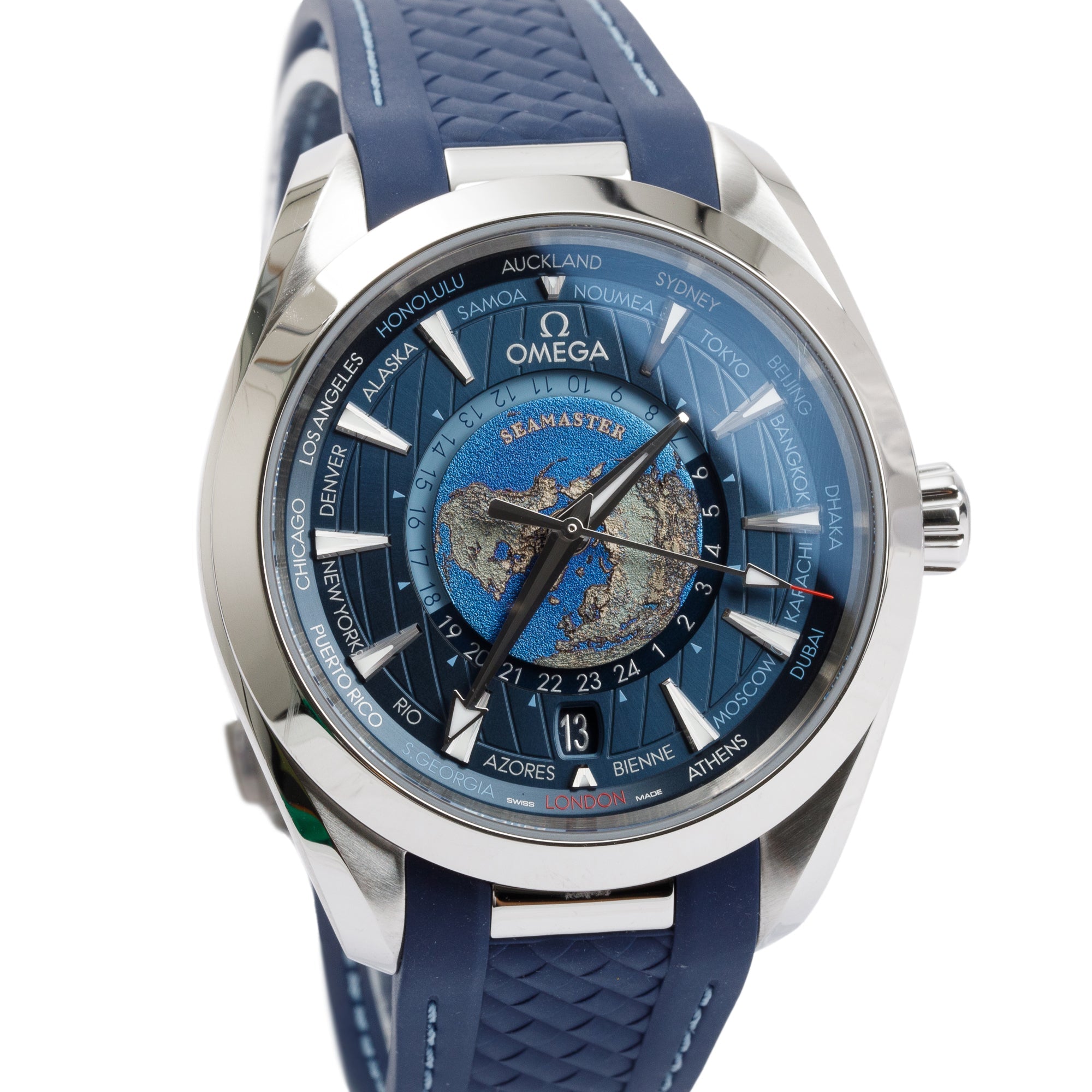 Omega Stainless Steel Seamaster Aqua Terra Co-Axial Worldtimer 43 MM Automatic Watch w/ Box & Papers