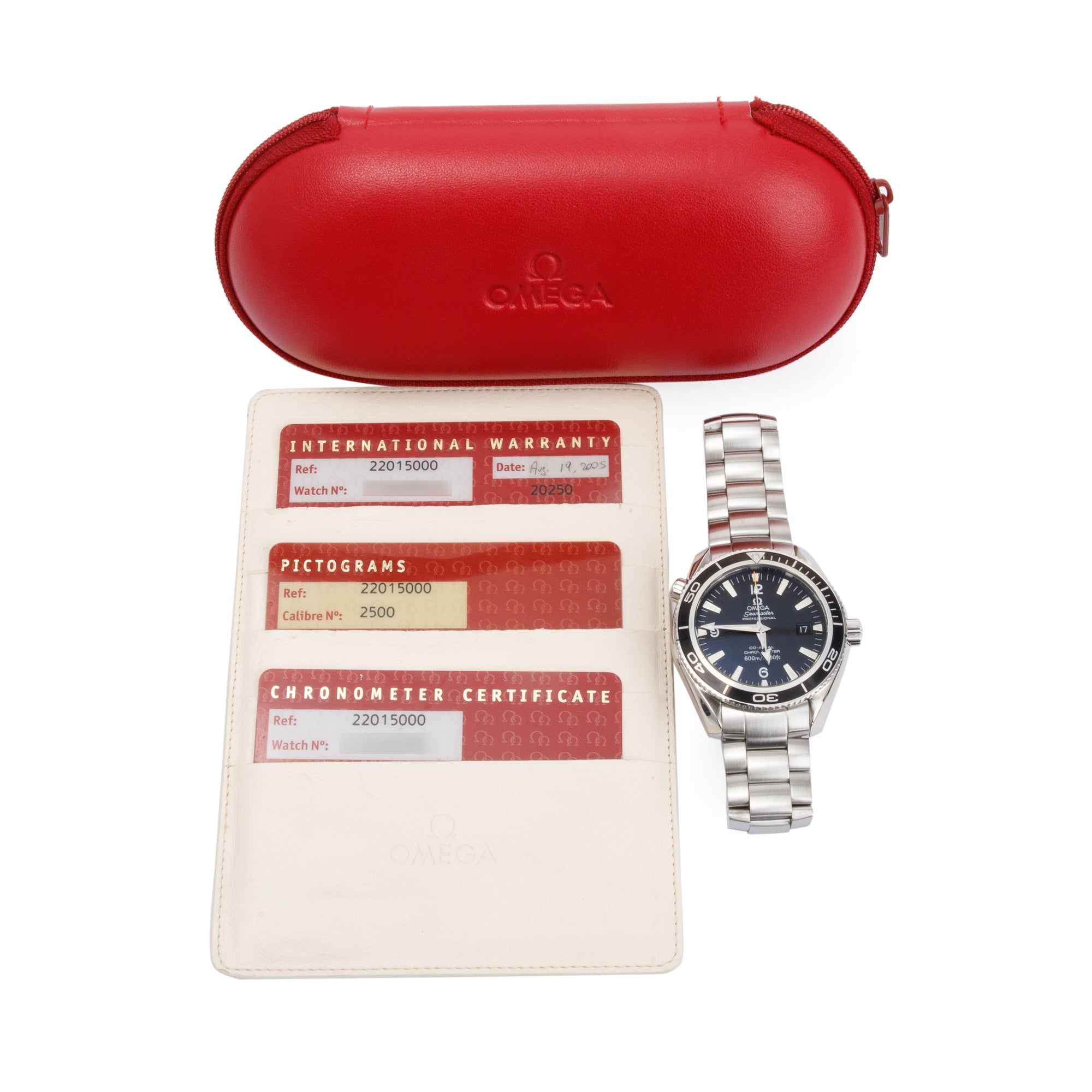 Omega Stainless Steel Seamaster Planet Ocean 42 MM Automatic Watch w/ Case & Cards