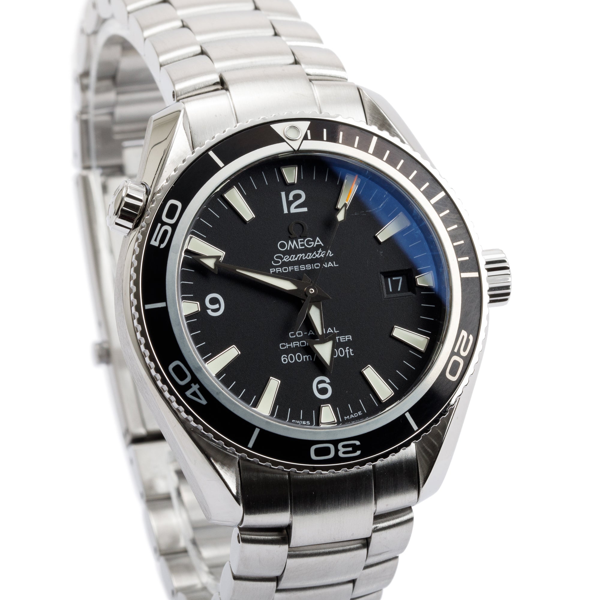 Omega Stainless Steel Seamaster Planet Ocean 42 MM Automatic Watch w/ Case & Cards
