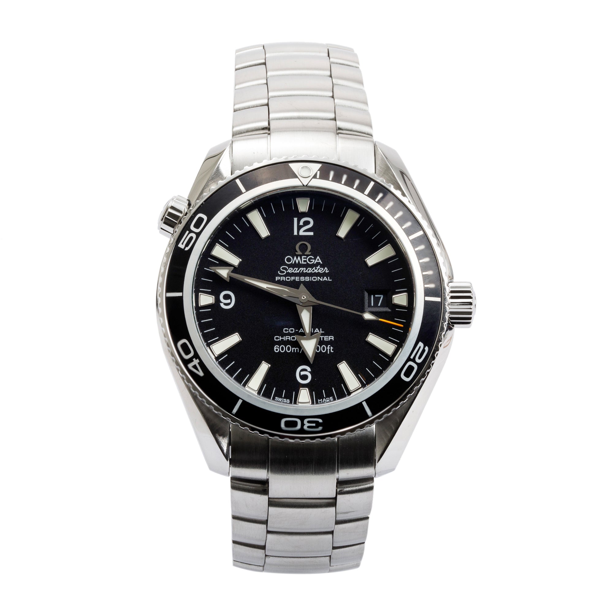 Omega Stainless Steel Seamaster Planet Ocean 42 MM Automatic Watch w/ Case & Cards
