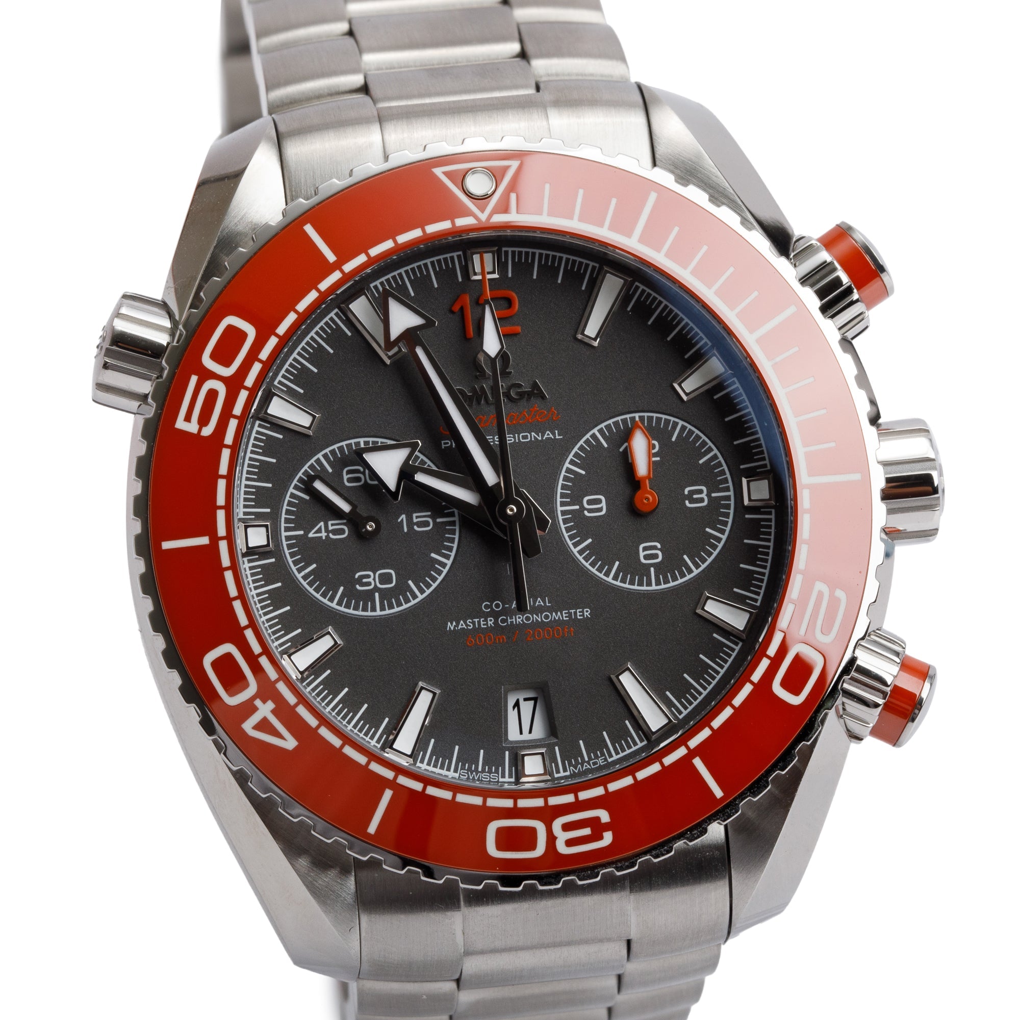 Omega Stainless Steel Seamaster Planet Ocean 600M 45.5 MM Chronograph Watch w/ Box & Papers