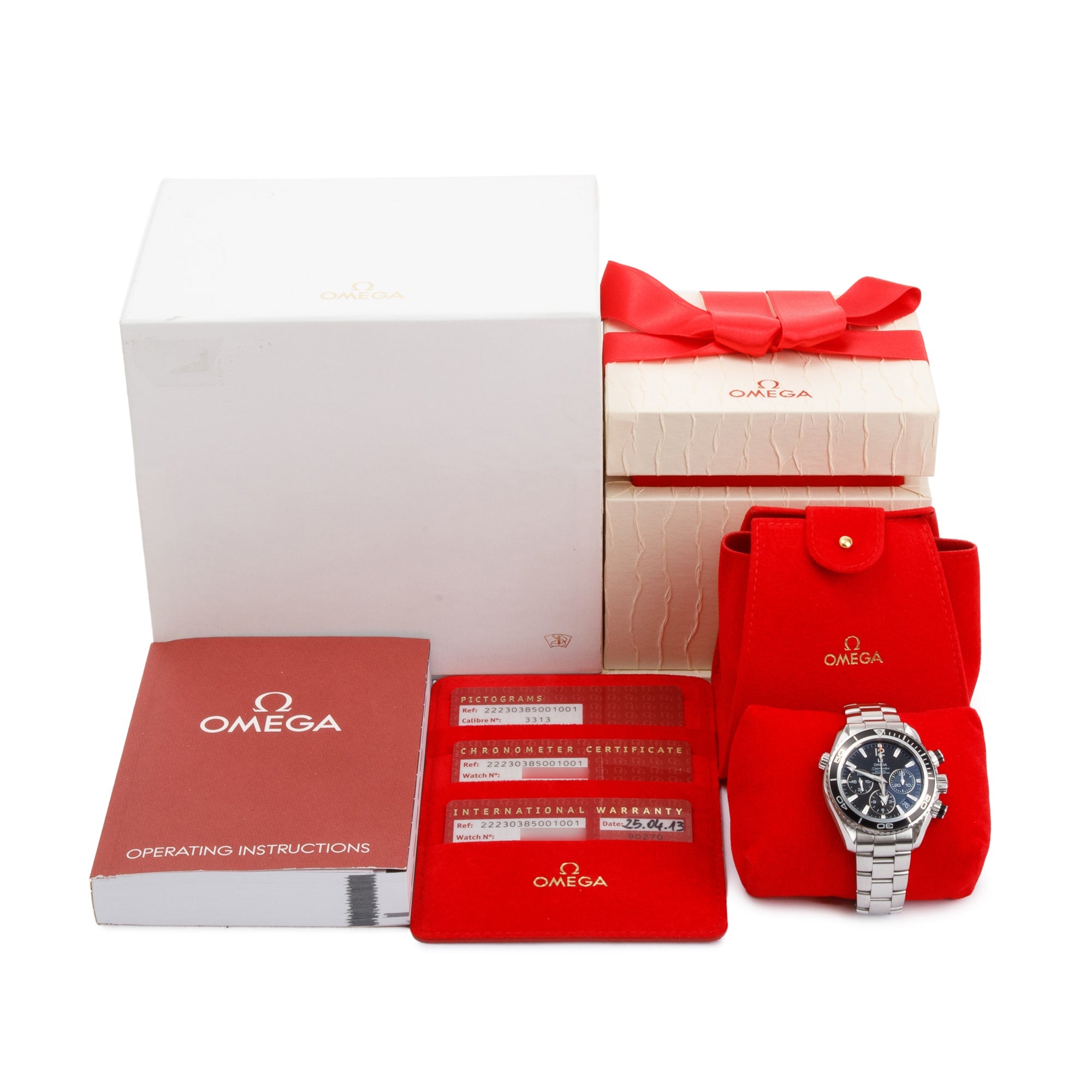 Omega Stainless Steel Seamaster Planet Ocean 600M Chronograph 37.5 MM Automatic Watch w/ Box & Papers
