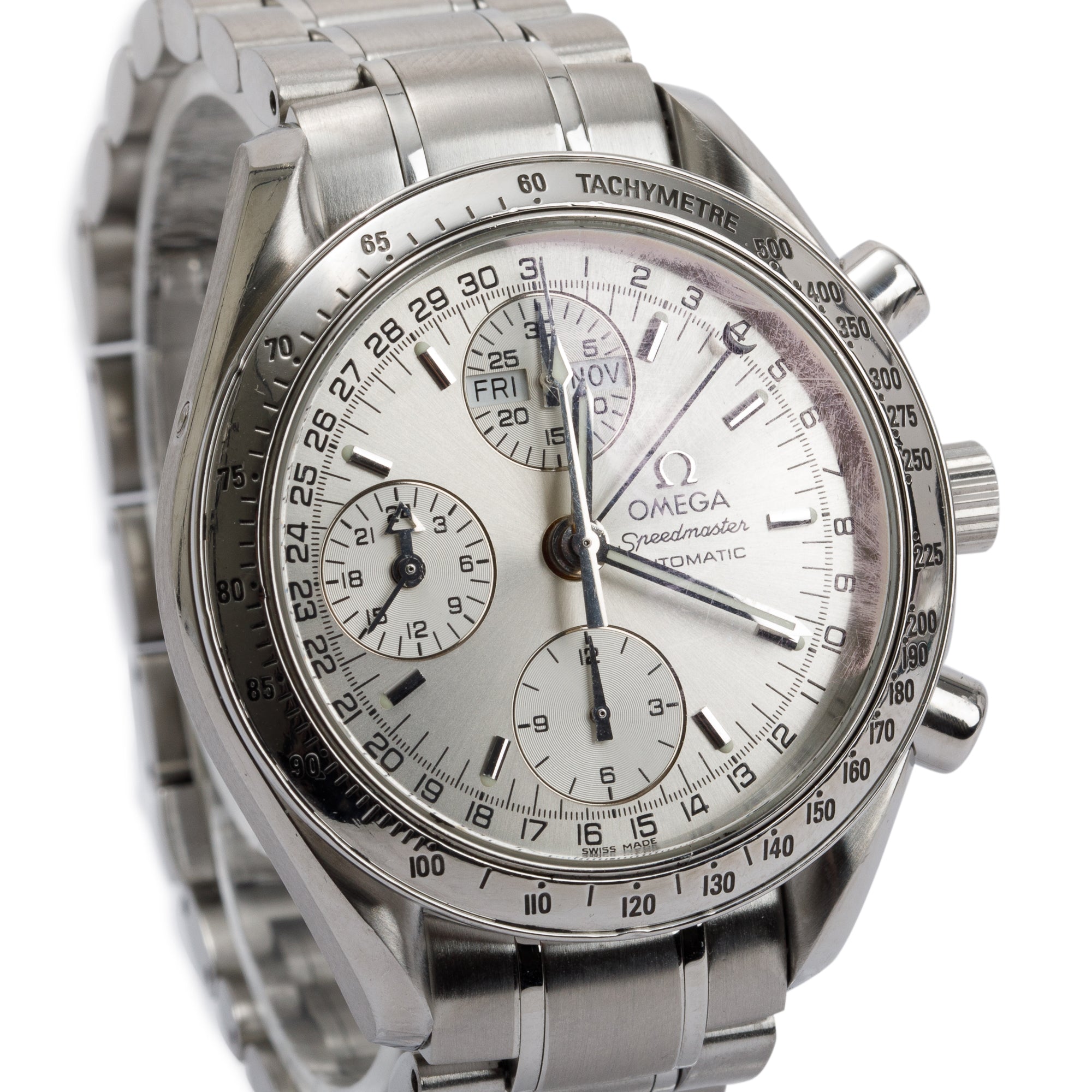 Omega Stainless Steel Speedmaster Day-Date 39 MM Automatic Chronograph Watch