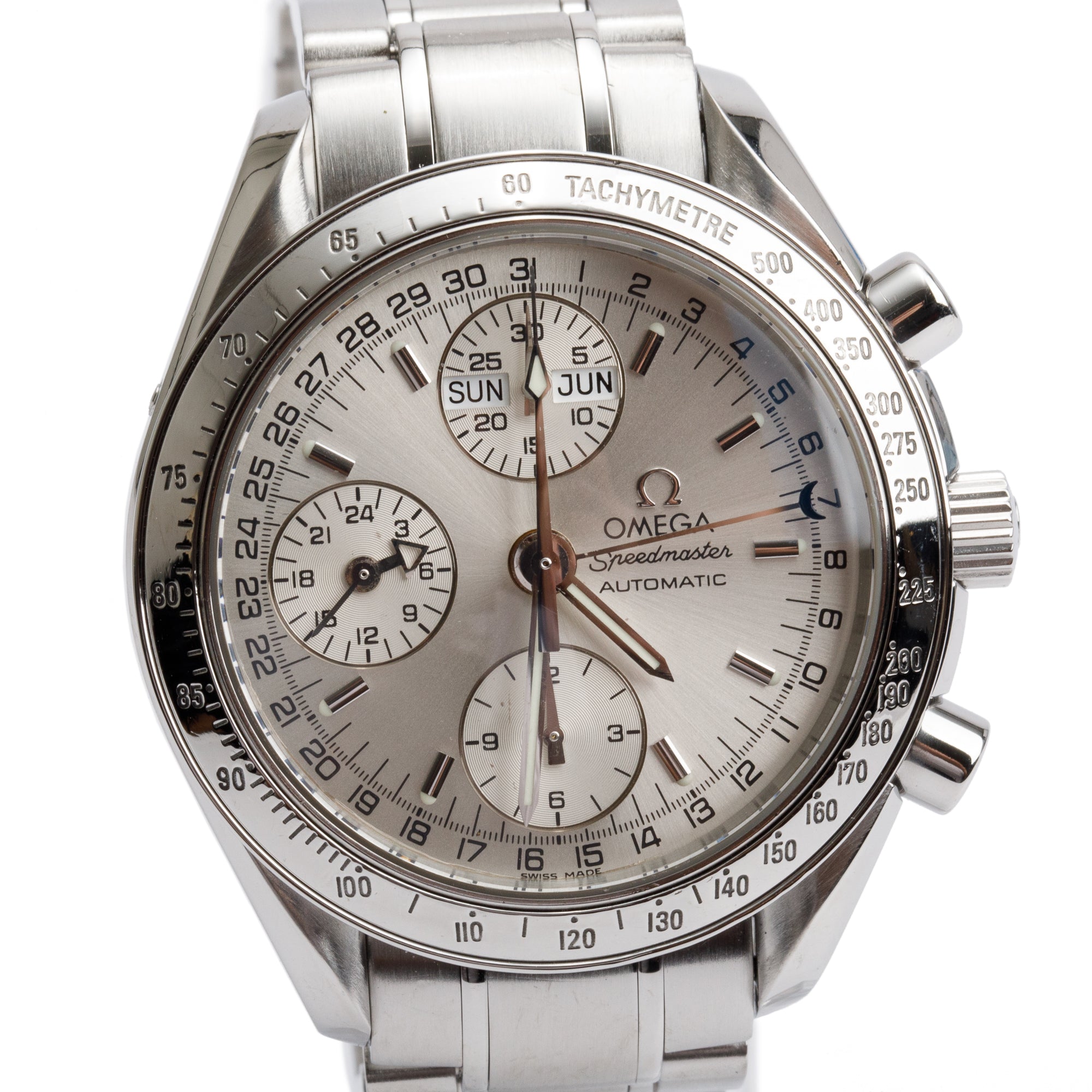 Omega Stainless Steel Speedmaster Day Date 39 MM Chronograph Automatic Watch