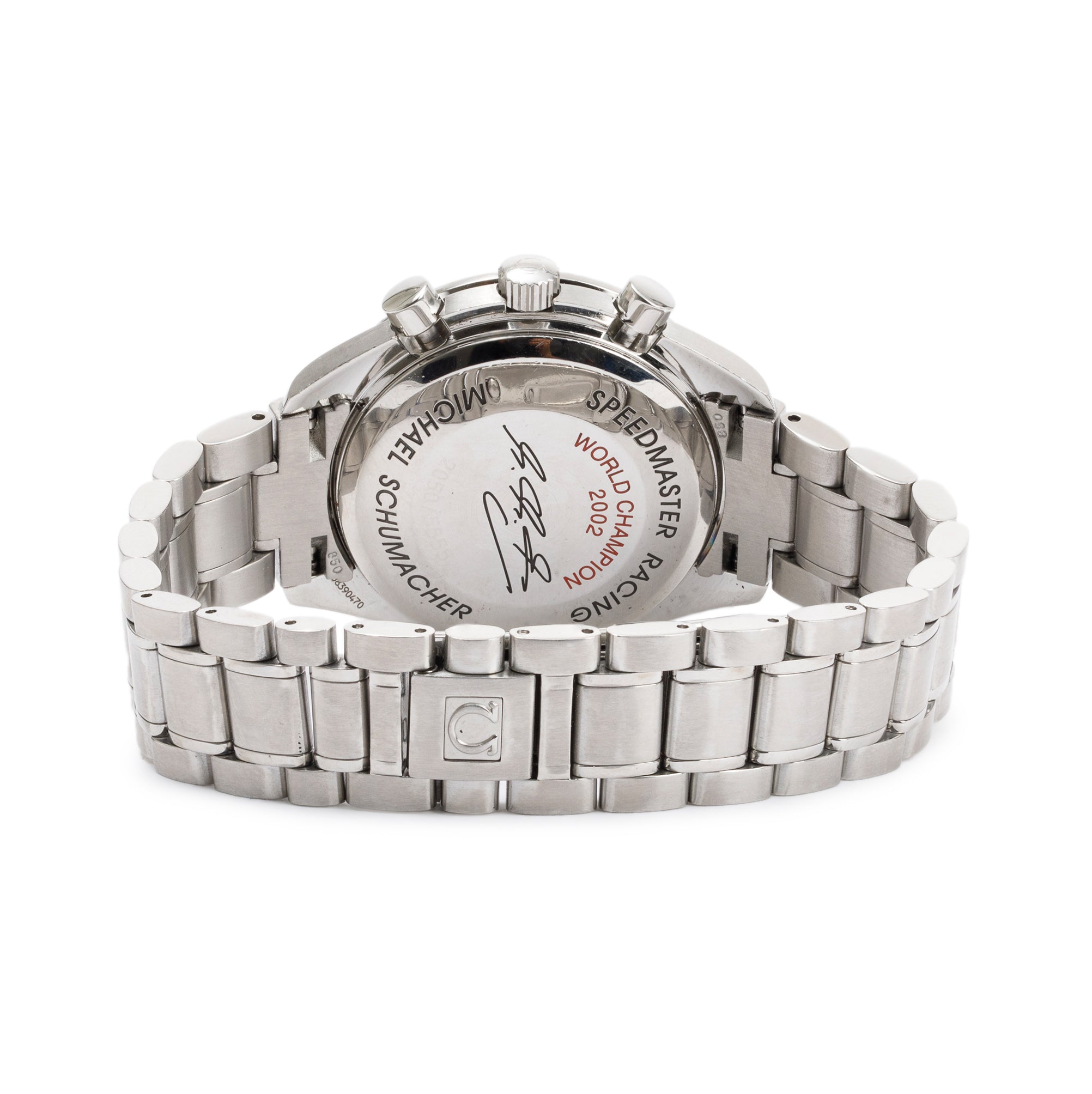 Omega Stainless Steel Speedmaster Day Date Schumacher Carbon Fibre Dial 39MM Automatic Chronograph Watch w/ Box & Papers