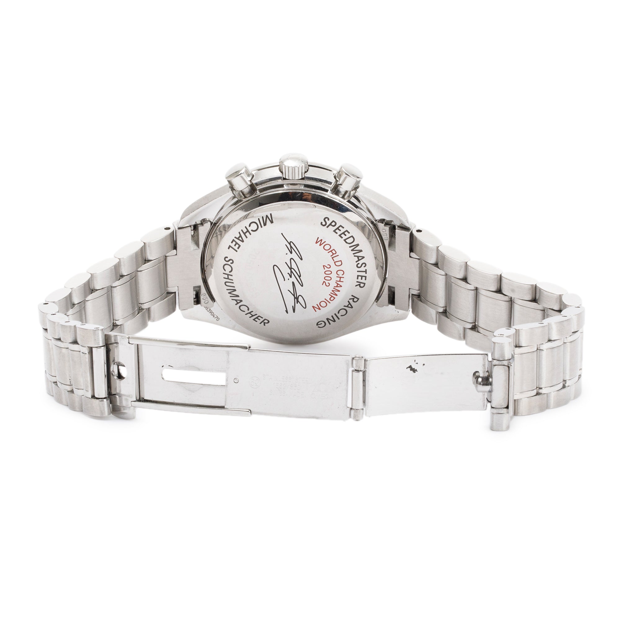 Omega Stainless Steel Speedmaster Day Date Schumacher Carbon Fibre Dial 39MM Automatic Chronograph Watch w/ Box & Papers