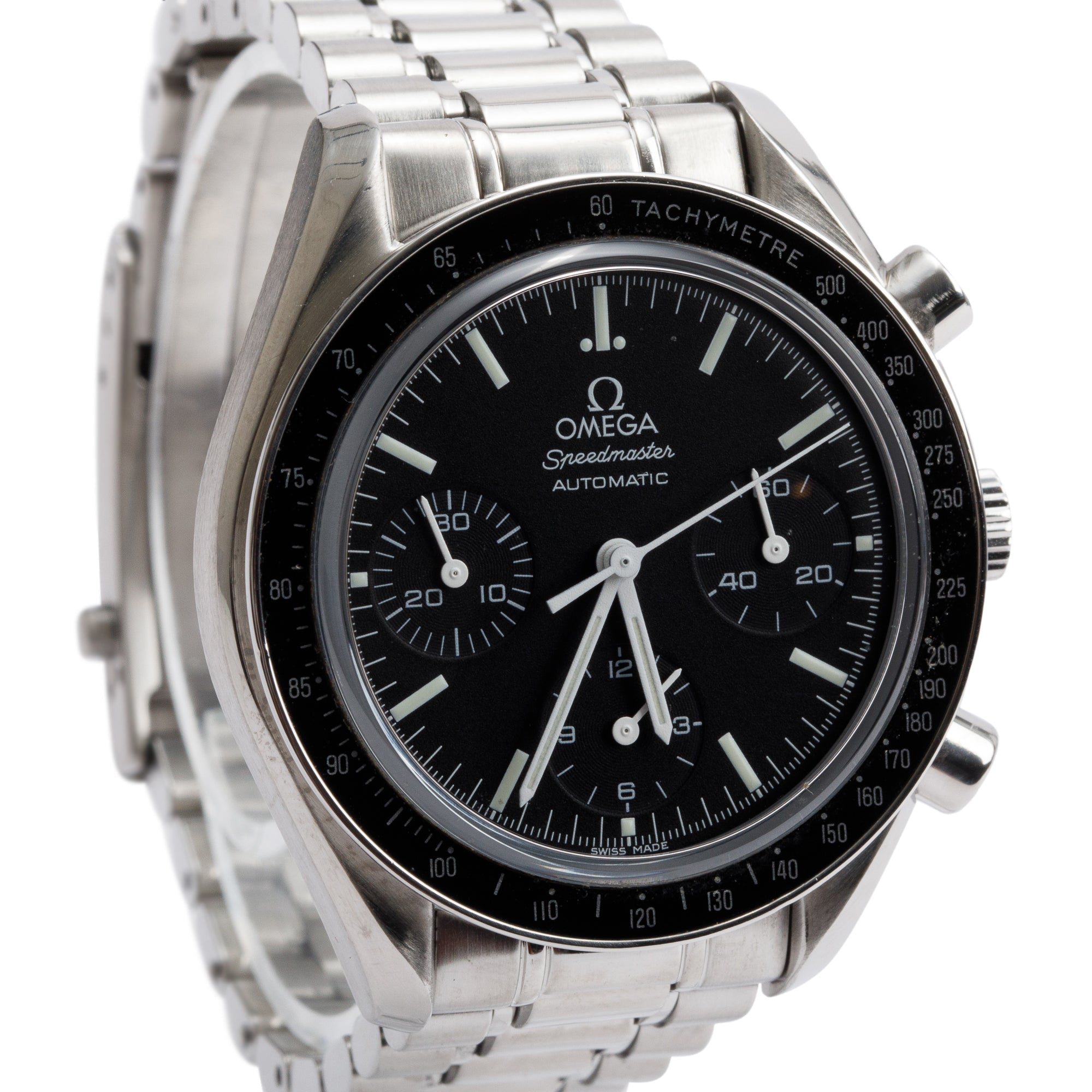 Omega Stainless Steel Speedmaster Reduced 39 MM Automatic Chronograph Watch w/ Box & Papers