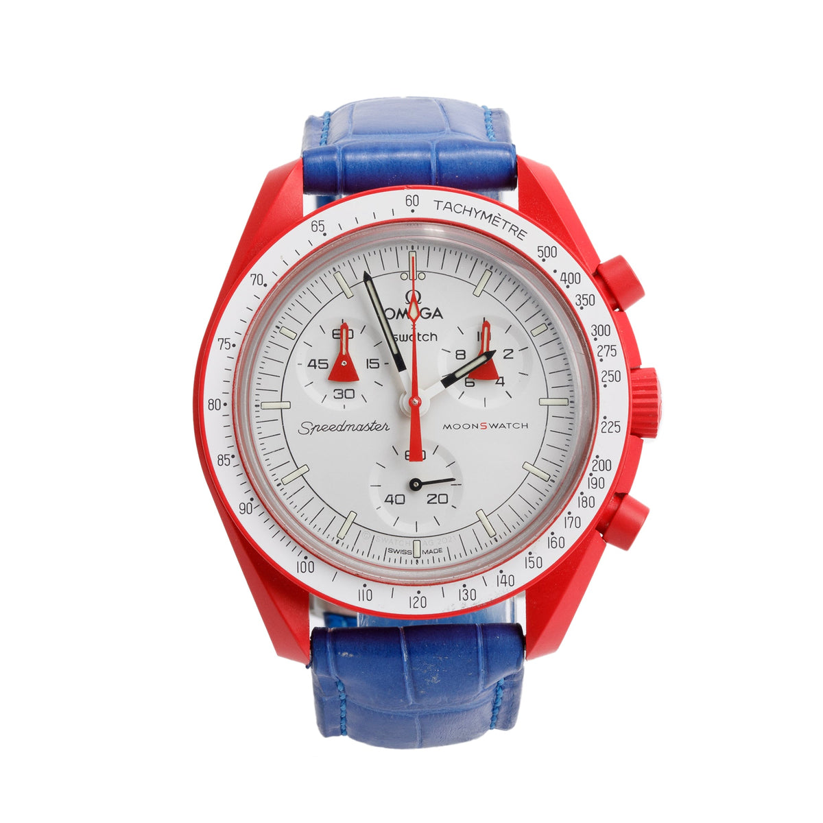 Omega X Swatch Bioceramic Mission to Mars MoonSwatch on Leather