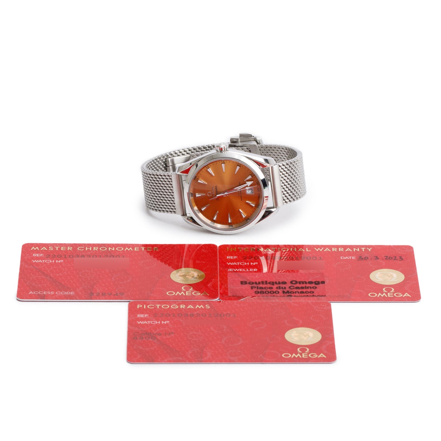 Omega 2023 Stainless Steel Seamaster Aqua Terra Shades Co-Axial Master Chronometer 38 MM Automatic Watch Saffron Dial w/ Papers