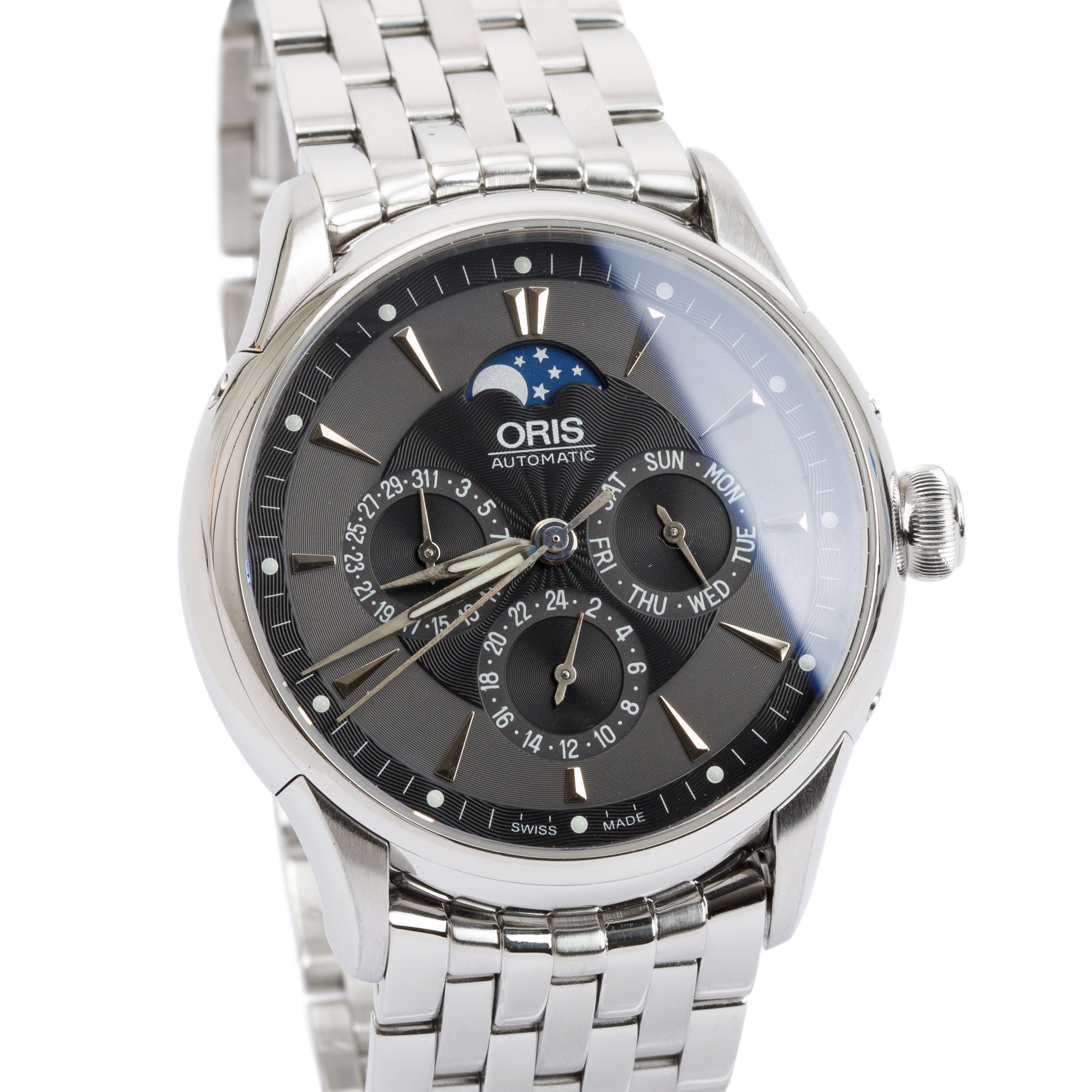 Oris Stainless Steel Artelier Complication 2007 GMT 40 MM Moonphase Automatic Watch w/ Box & Papers