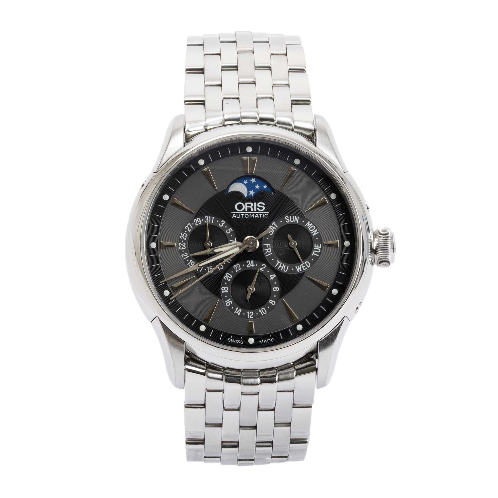 Oris Stainless Steel Artelier Complication 2007 GMT 40 MM Moonphase Automatic Watch w/ Box & Papers