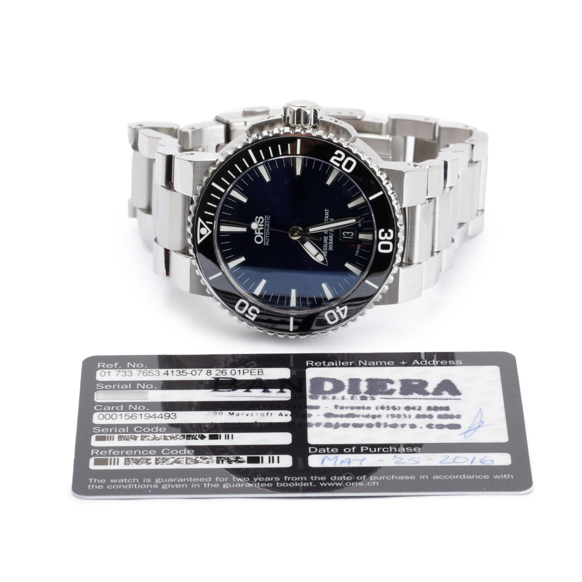 Oris Stainless Steel Diver Aquis 43.5 MM Automatic Watch w/ Card