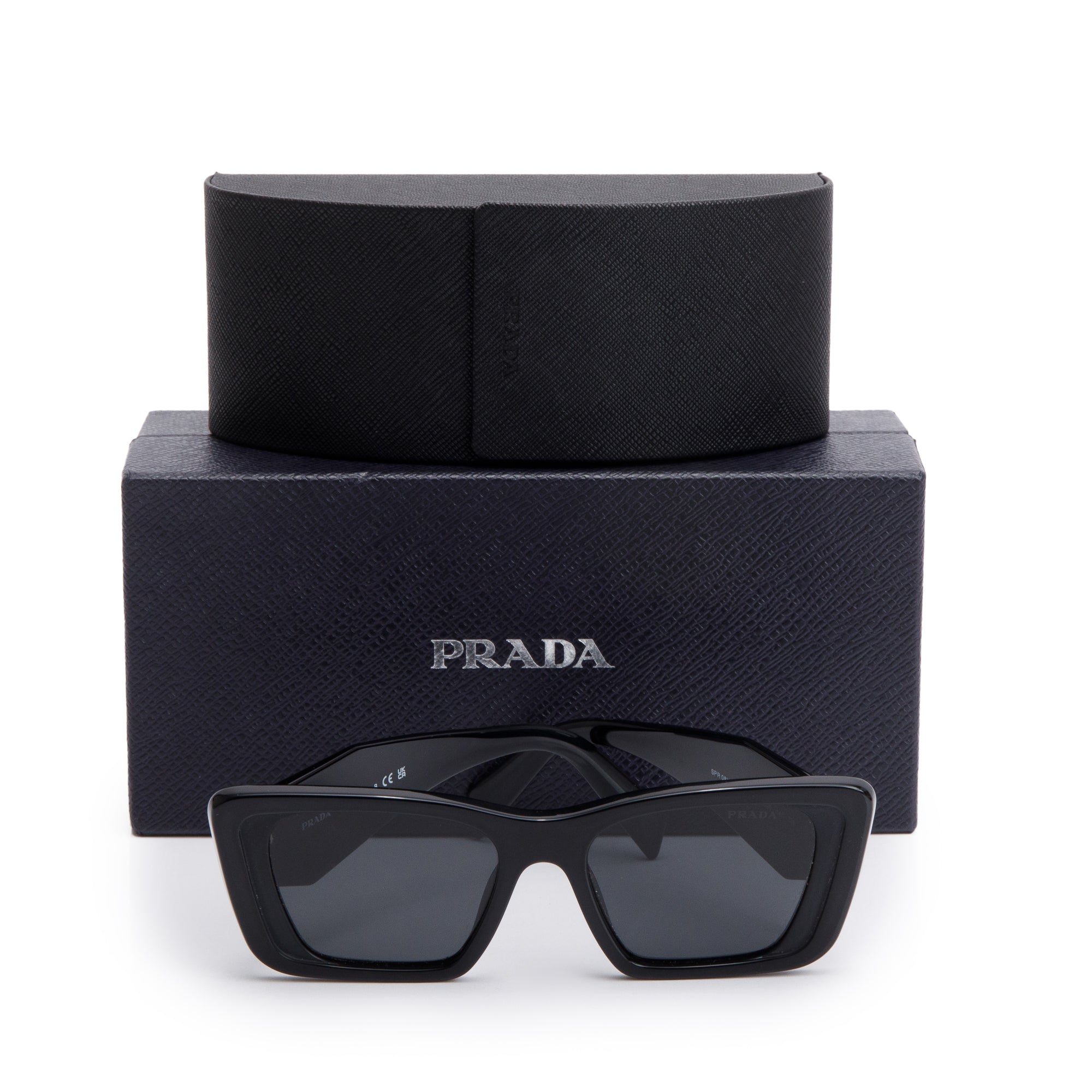 PRADA SPR 08Y Black Acetate Cat-Eye Symbole Sunglasses w/ Box & Case