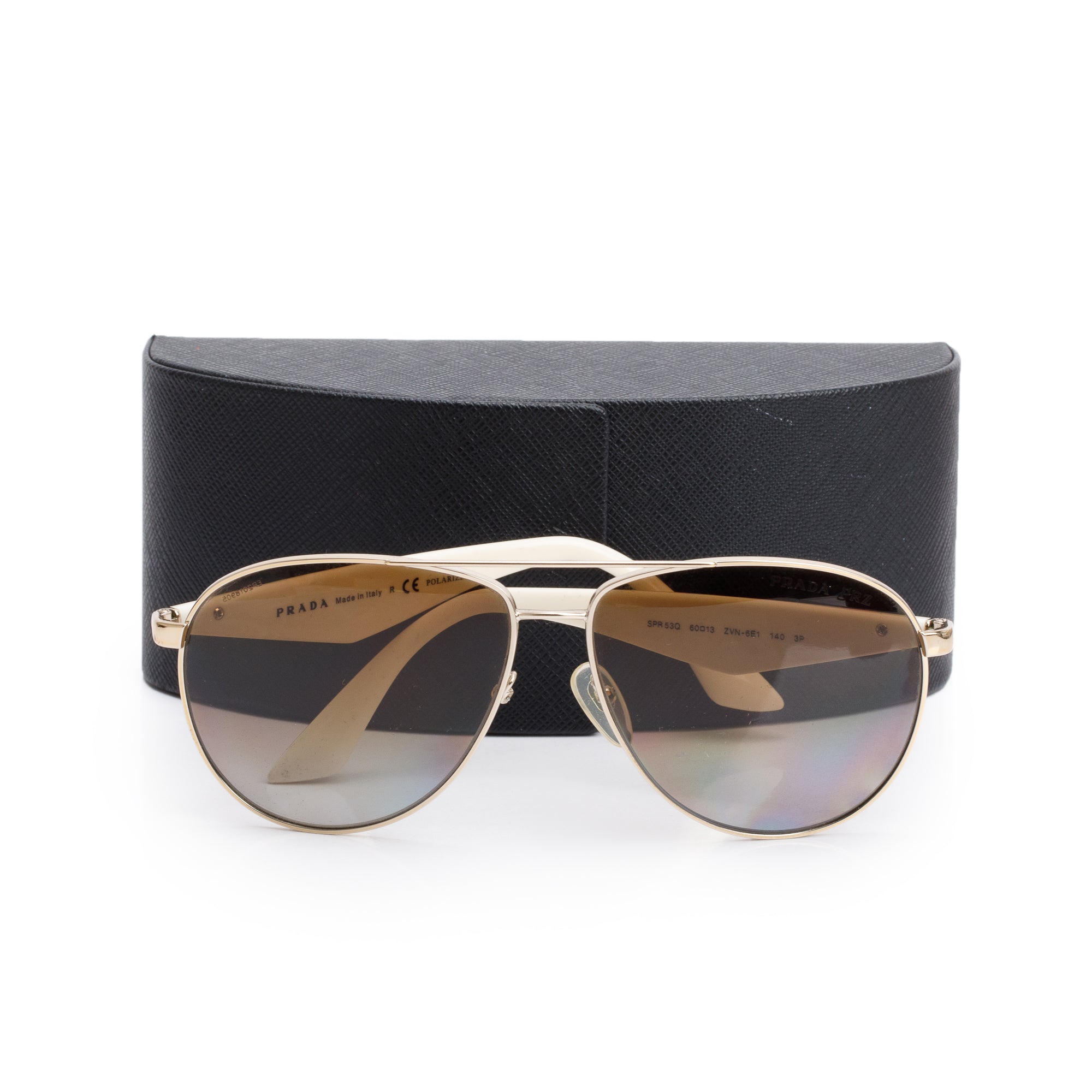 PRADA SPR 53Q White Acetate Aviator Symbole Sunglasses w/ Case