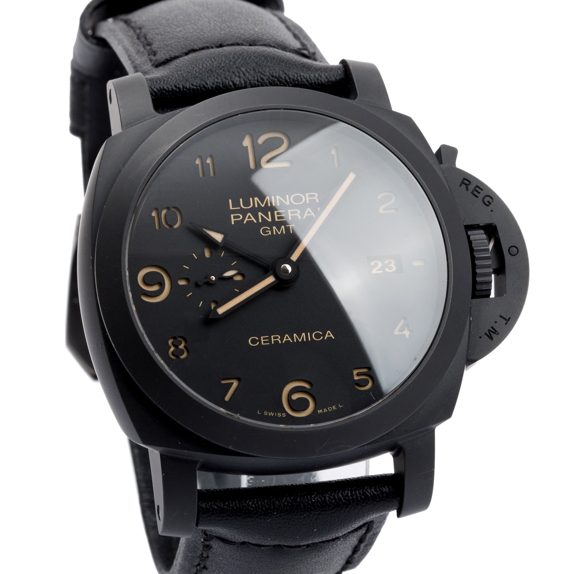 Panerai Black Ceramic Luminor 1950 3 Days PAM00438 44mm GMT Automatic Watch w/ Box & Papers
