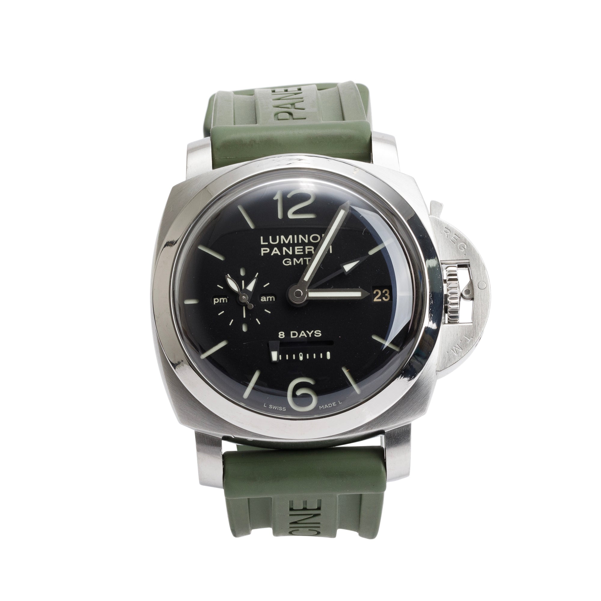 Panerai Stainless Steel Luminor 1950 8 Days GMT PAM00233 44mm Automatic Watch w/ Box & Papers