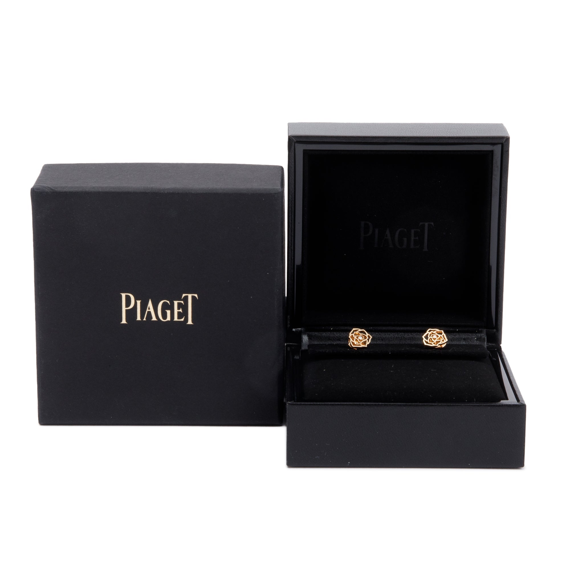 Piaget 18k Rose Gold Diamond Rose Earrings w/ Box