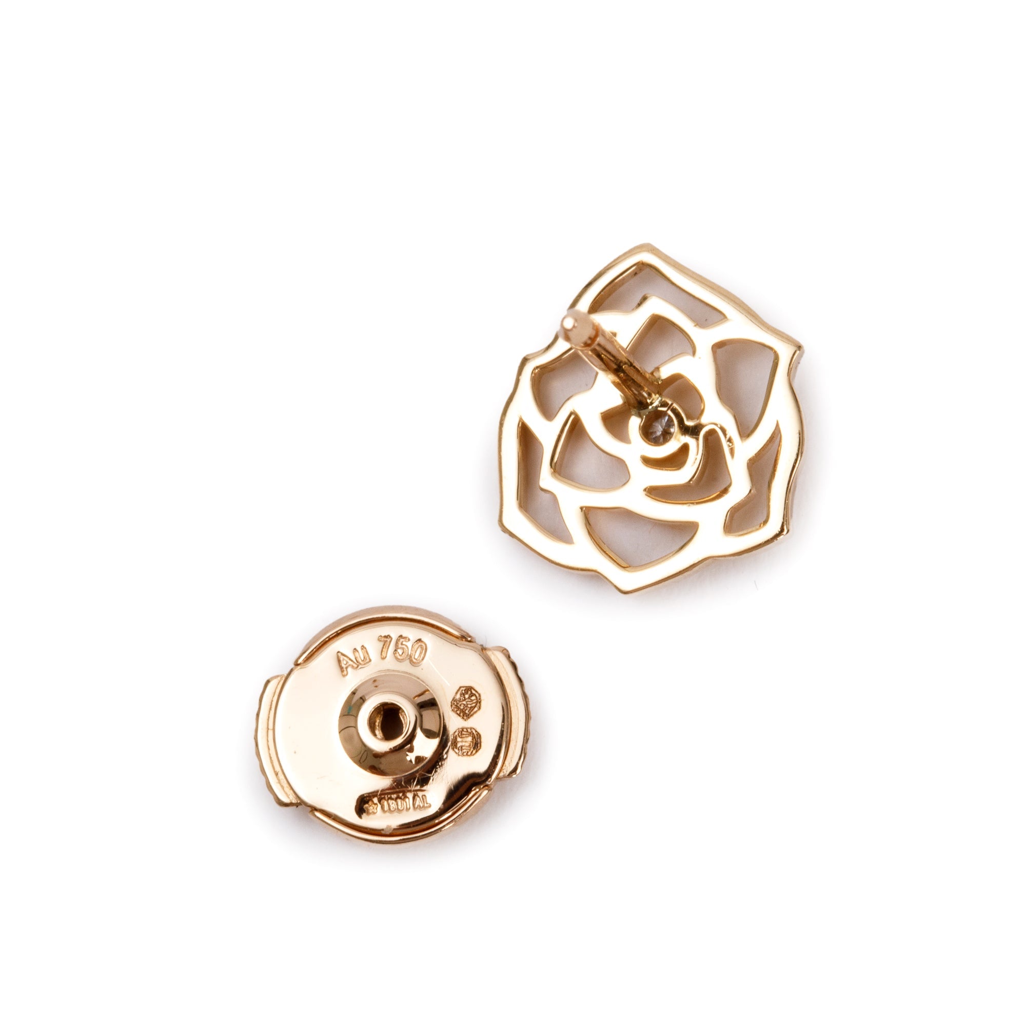 Piaget 18k Rose Gold Diamond Rose Earrings w/ Box