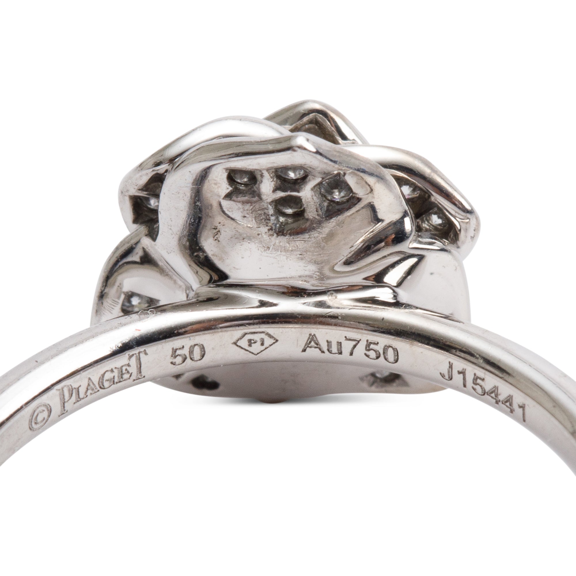 Piaget 18k White Gold Diamond Rose Ring, Size 50 5.25 w/ Certificate