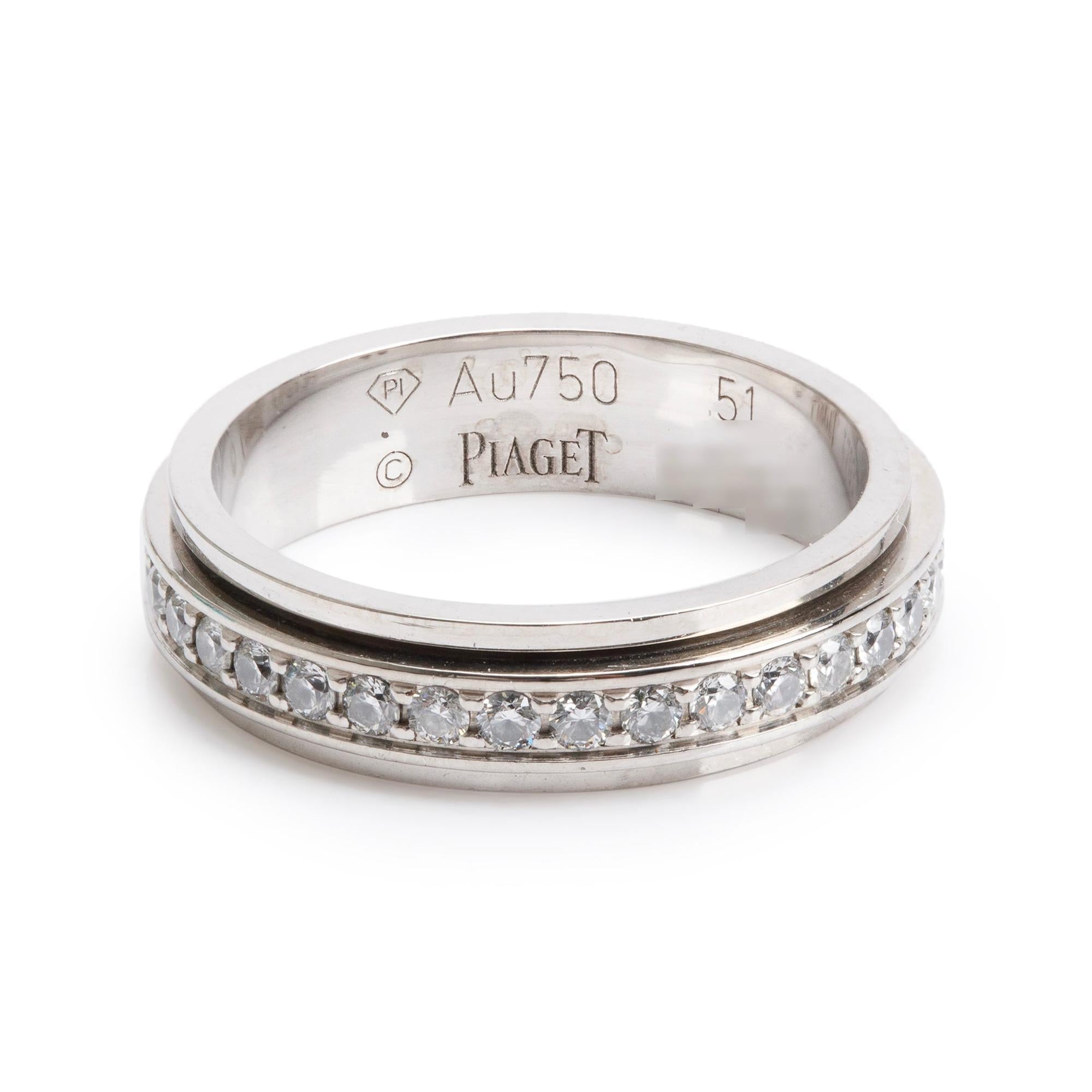 Piaget 18k White Gold Possession Diamond Wedding Band Ring, Size 51 5.5 w/ Box & Certificate