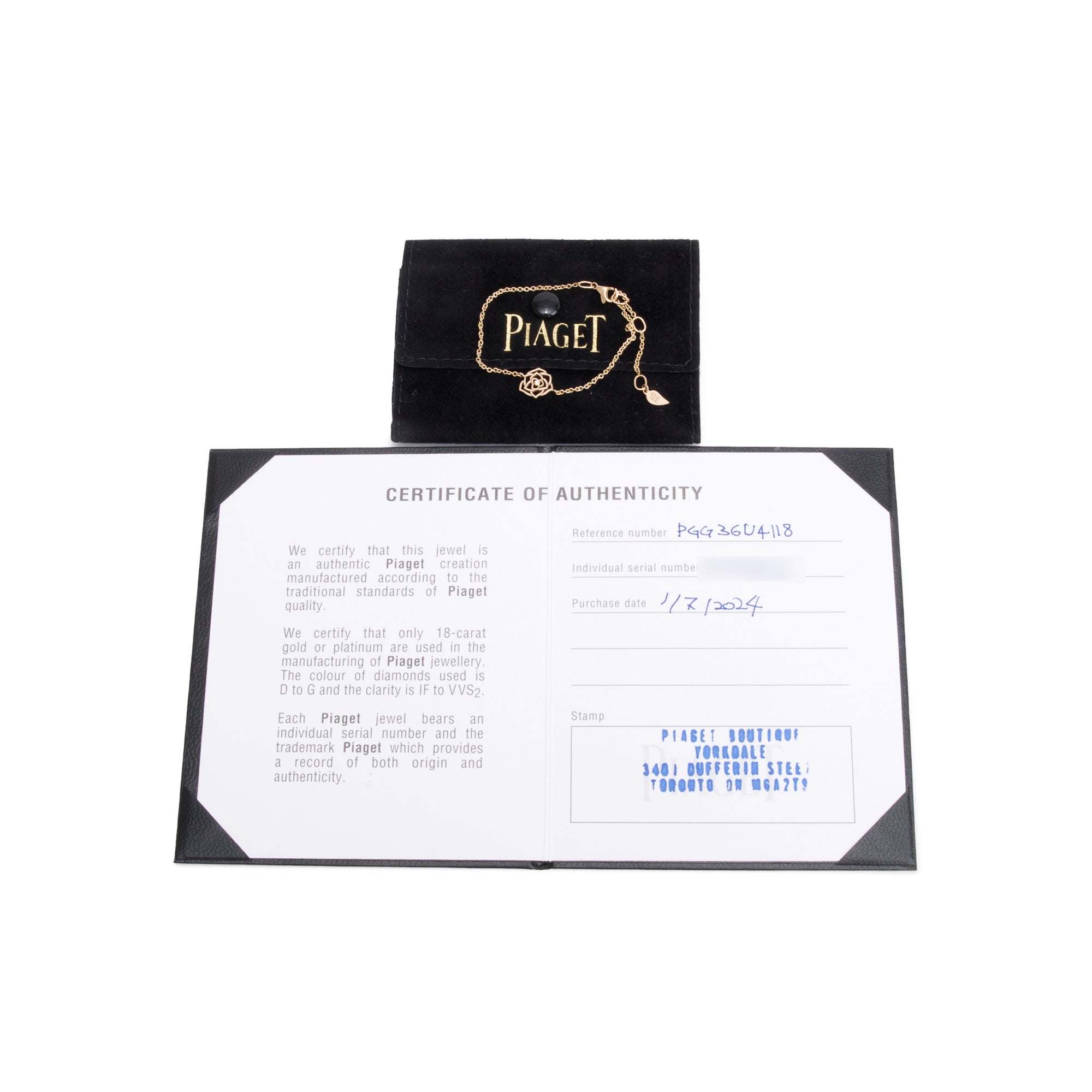 Piaget 2024 18k Yellow Gold Rose Diamond Bracelet w/ Receipt & Certificate