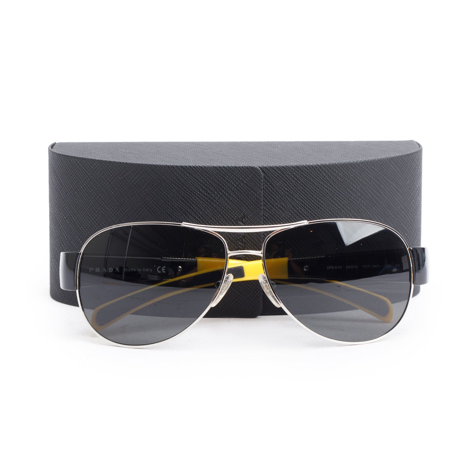 Prada Black & Yellow SPS 51H Linea Rossa Aviator Sunglasses w/ Case