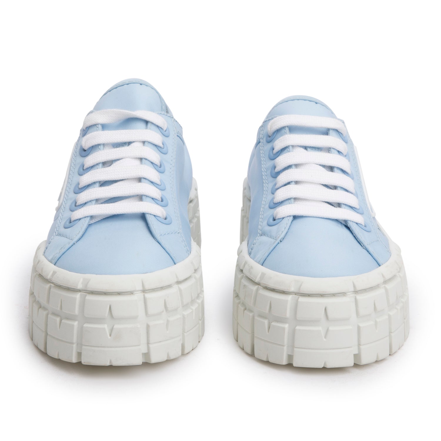 Prada Blue Re-Nylon Gabardine Wheel Logo Sneakers, Size 37