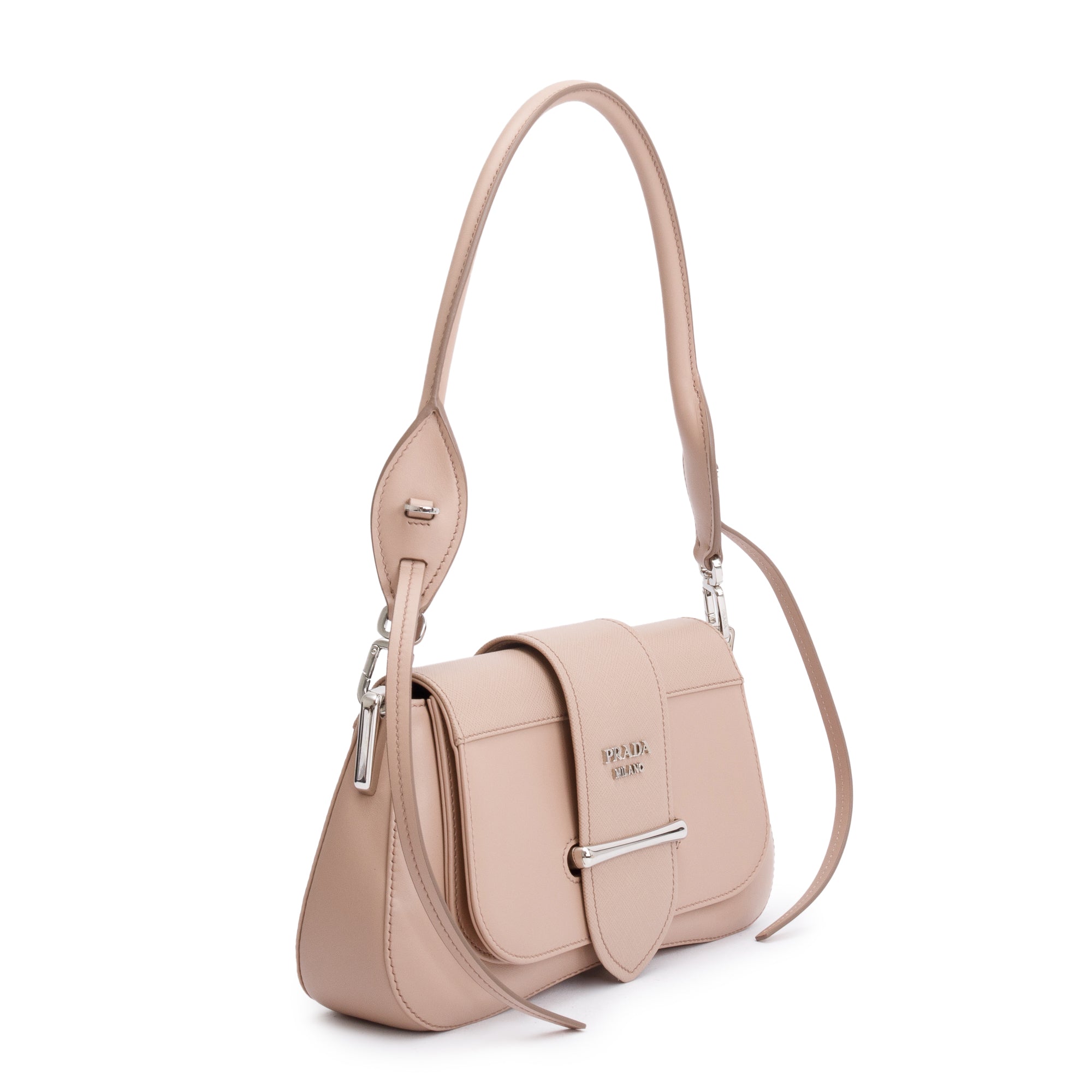Prada 2020 Beige City Calf Saffiano Sidonie Shoulder Bag w/ Strap