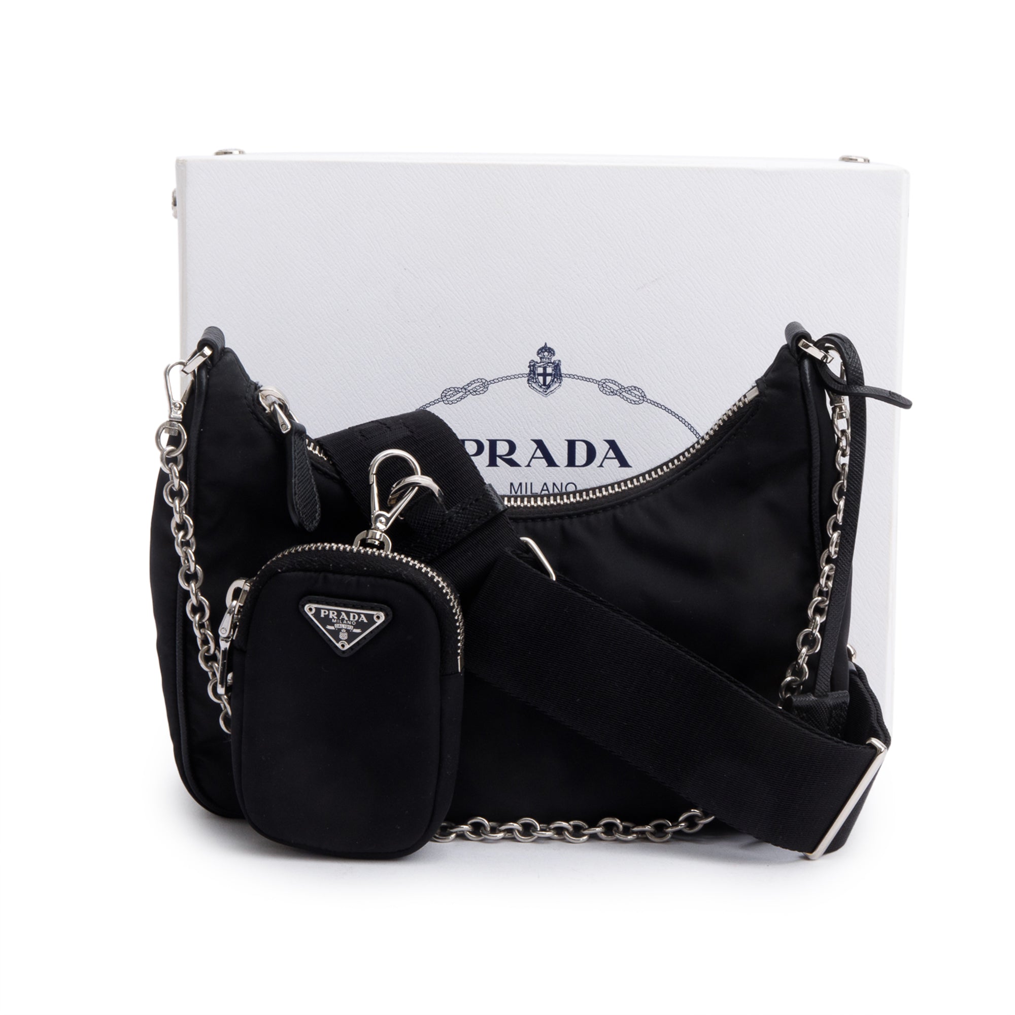 Prada 2020 Black Re-Edition 2005 Re-Nylon Shoulder Bag w/ Box, Receipt, & Authenticity Card