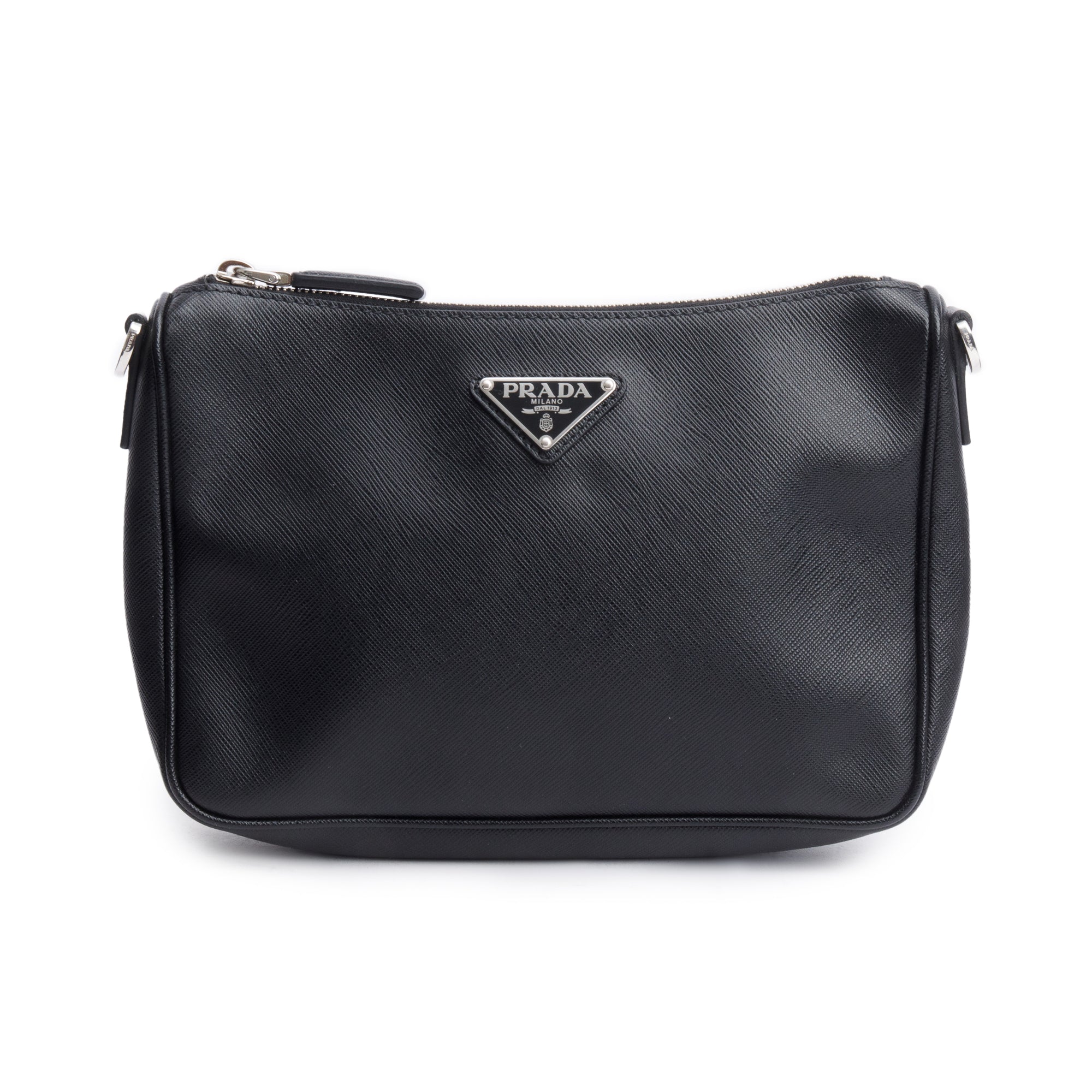 Prada 2020 Black Saffiano Travel Pocket Zippered Shoulder Bag w/ Authenticity Card