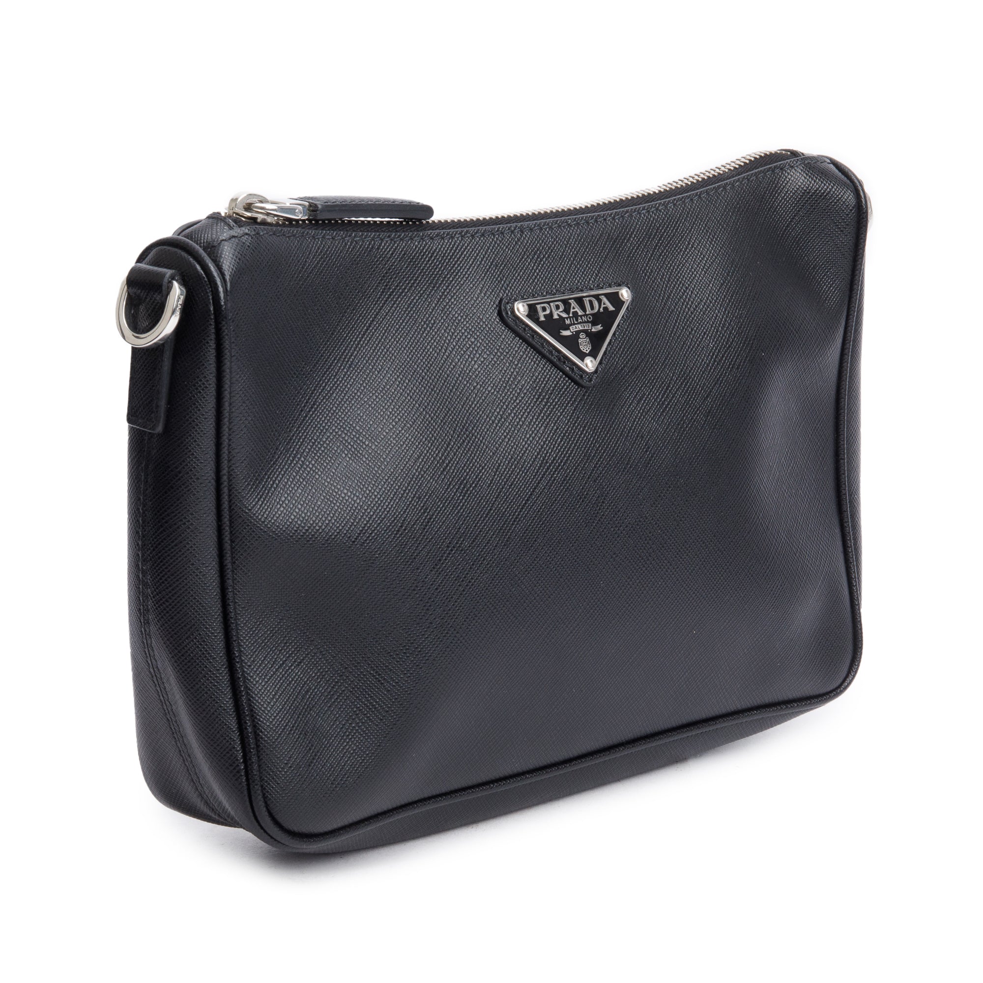 Prada 2020 Black Saffiano Travel Pocket Zippered Shoulder Bag w/ Authenticity Card