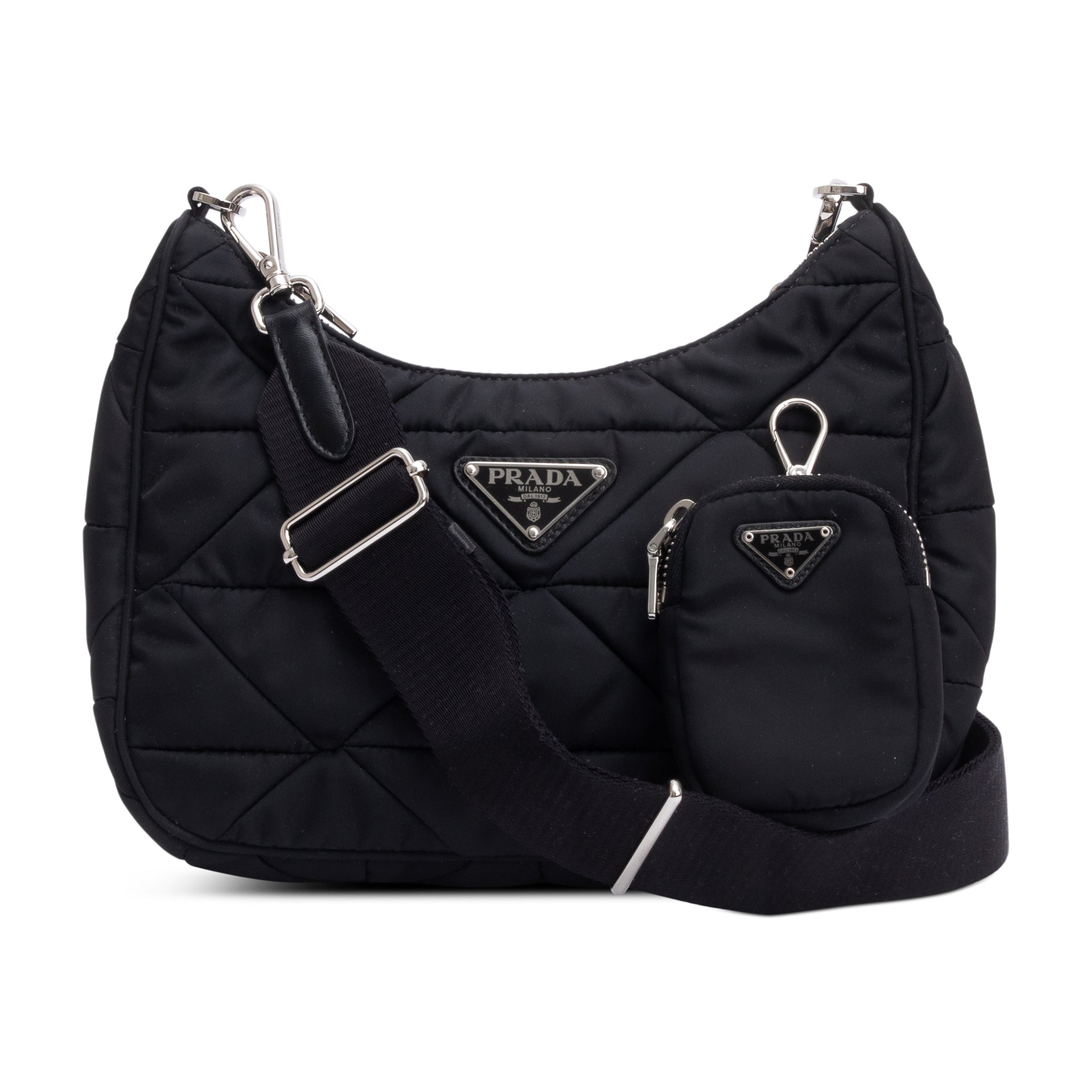 Prada 2021 Black Padded Re-Nylon Shoulder Bag w/ Authenticity Card