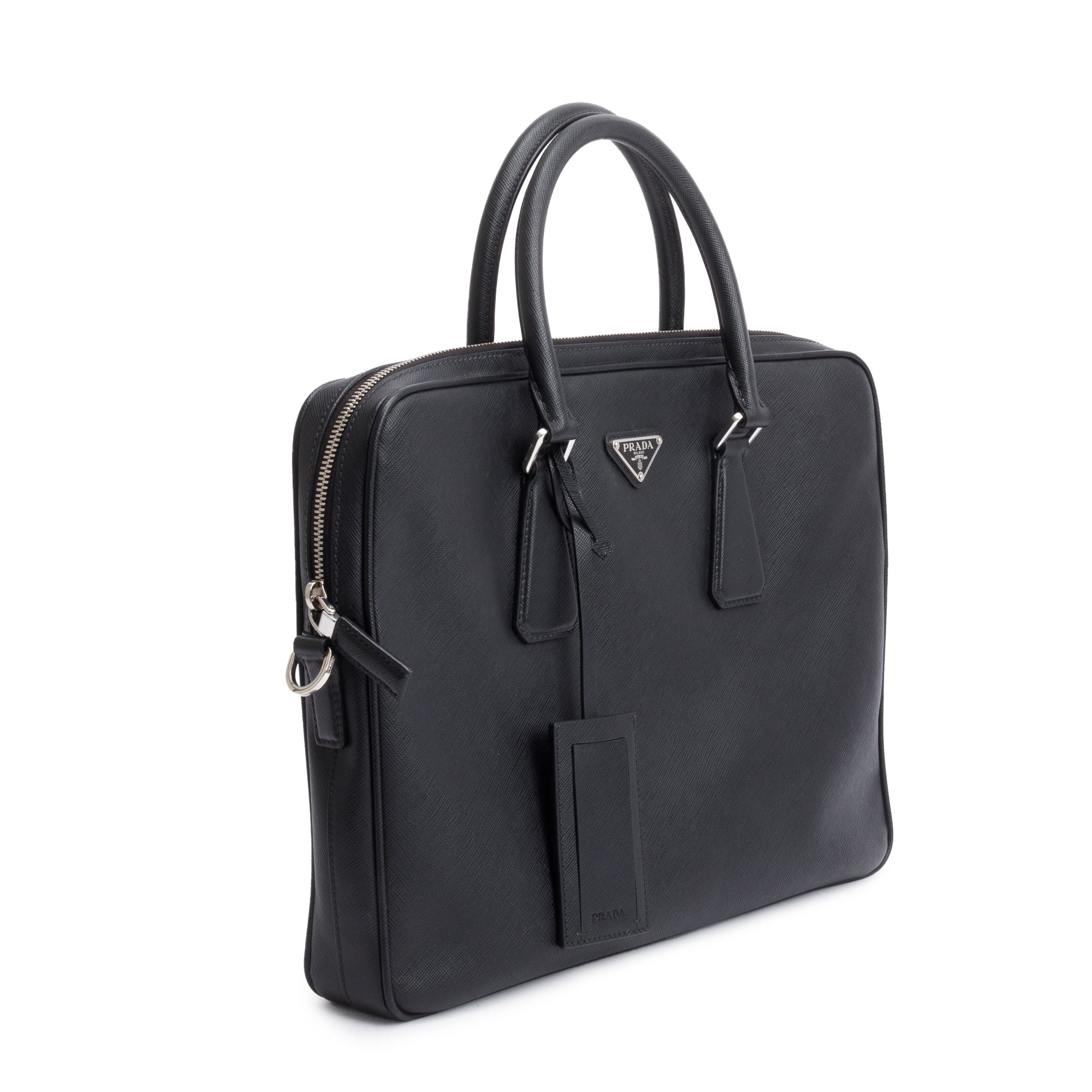 Prada 2021 Black Saffiano Travel Briefcase w/ Strap & Authenticity Card