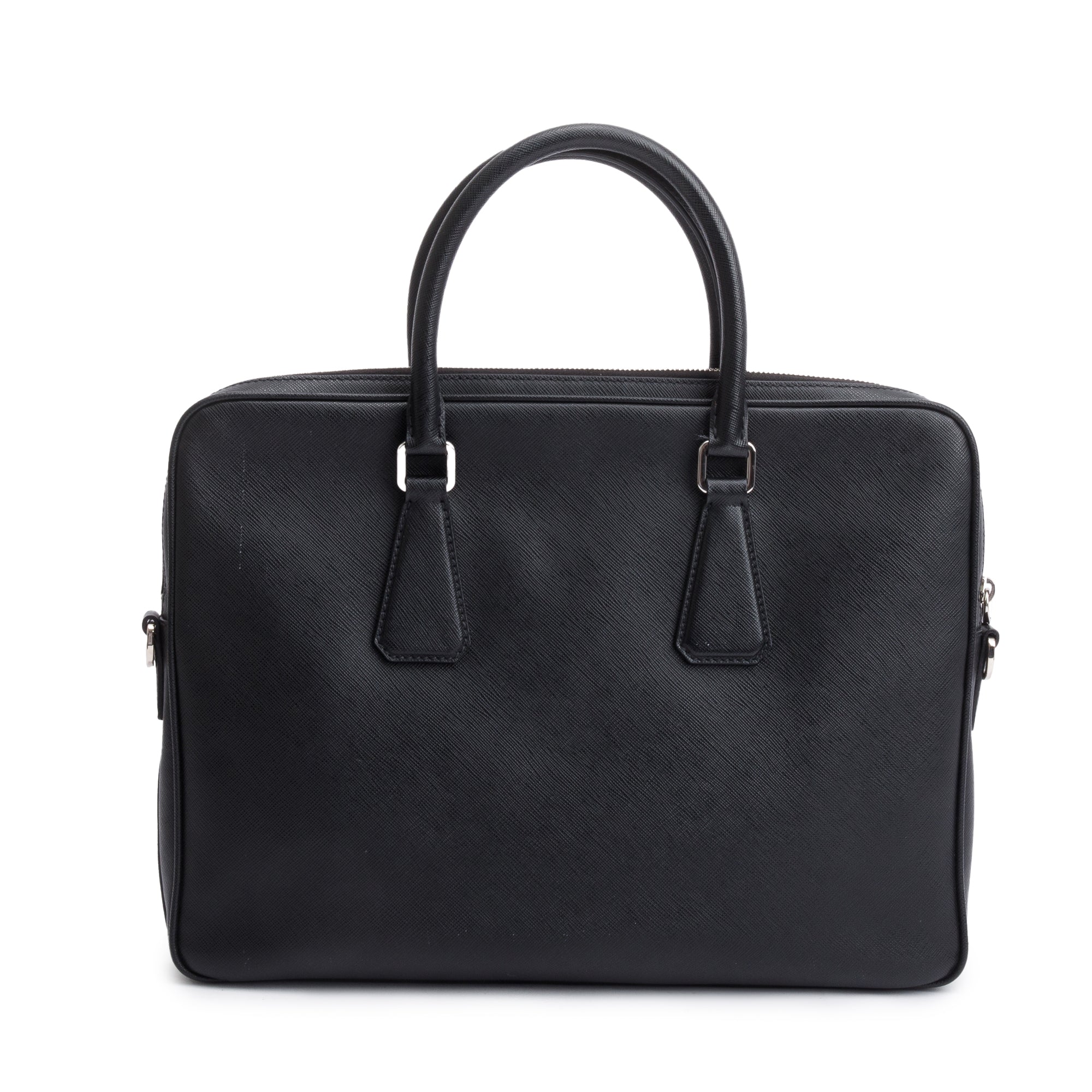 Prada 2021 Black Saffiano Travel Briefcase w/ Strap & Authenticity Card