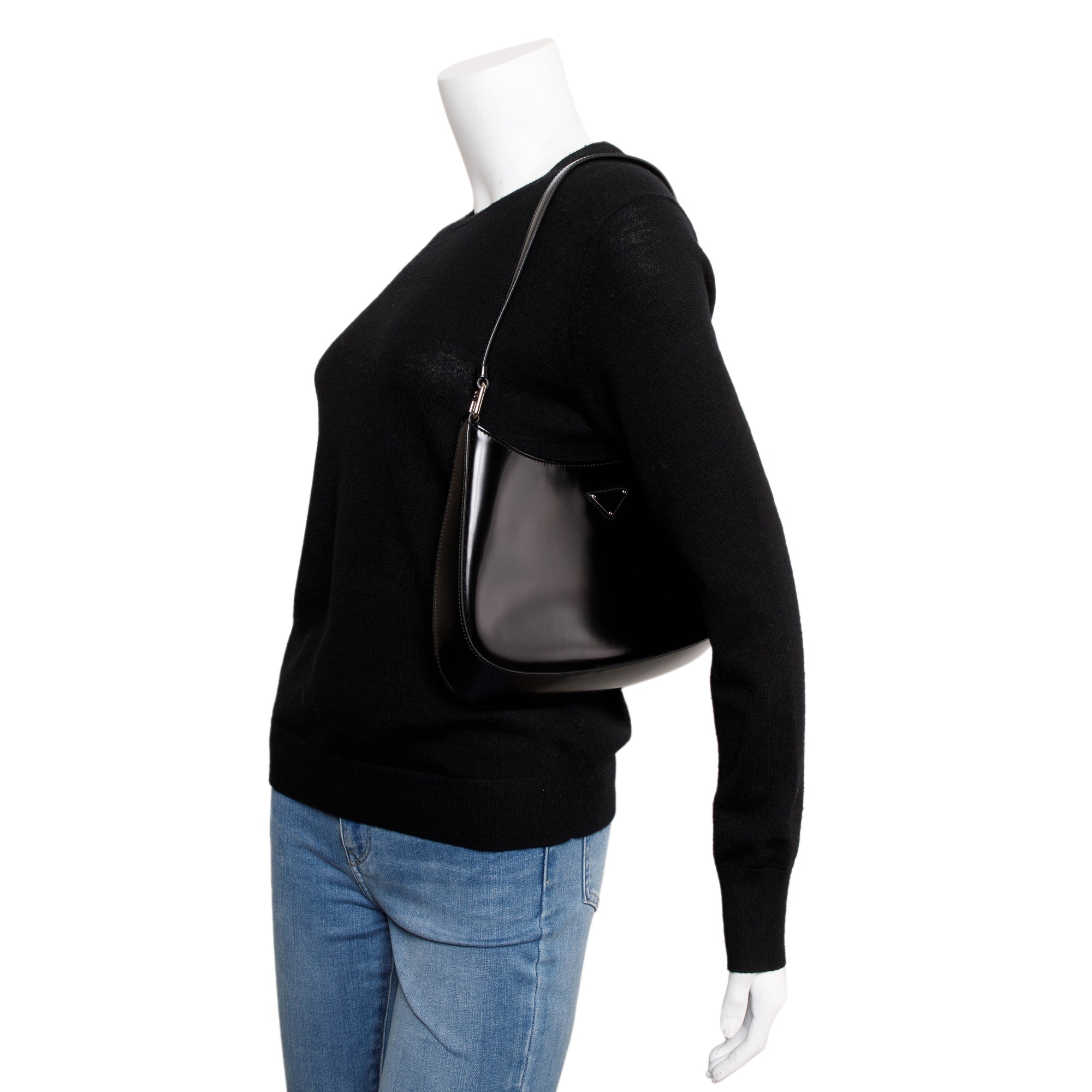 Prada 2021 Black Spazzolato Leather Cleo Bag w/ Authenticity Card